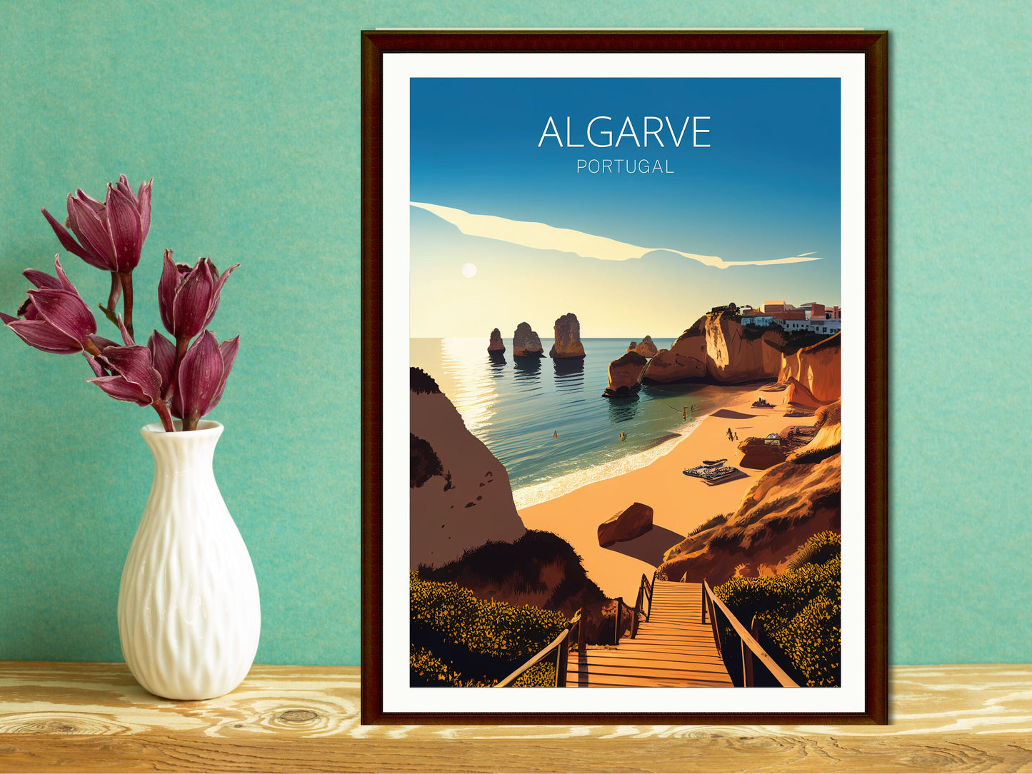 Algarve Portugal Travel Print | Algarve Illustration | Algarve Wall Art | Portugal Print | Algarve Beach Print| Algarve Painting | ID 017