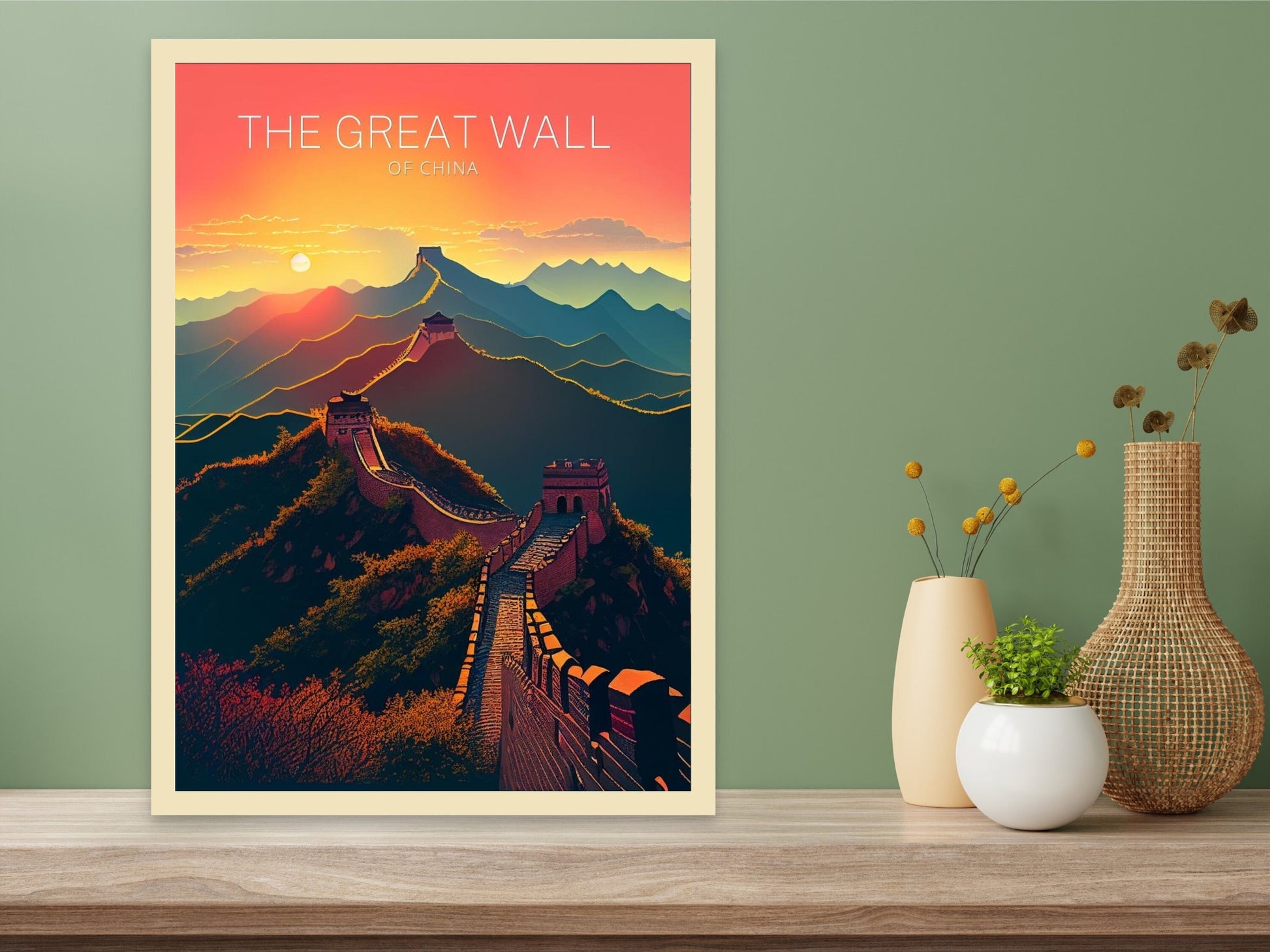 The Great Wall of China Print | China Illustration | Travel Gifts | Seven Wonders Print | Sunset Poster | Housewarming Gift | ID 053