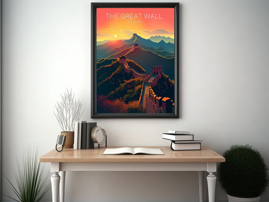 The Great Wall of China Print | China Illustration | Travel Gifts | Seven Wonders Print | Sunset Poster | Housewarming Gift | ID 053
