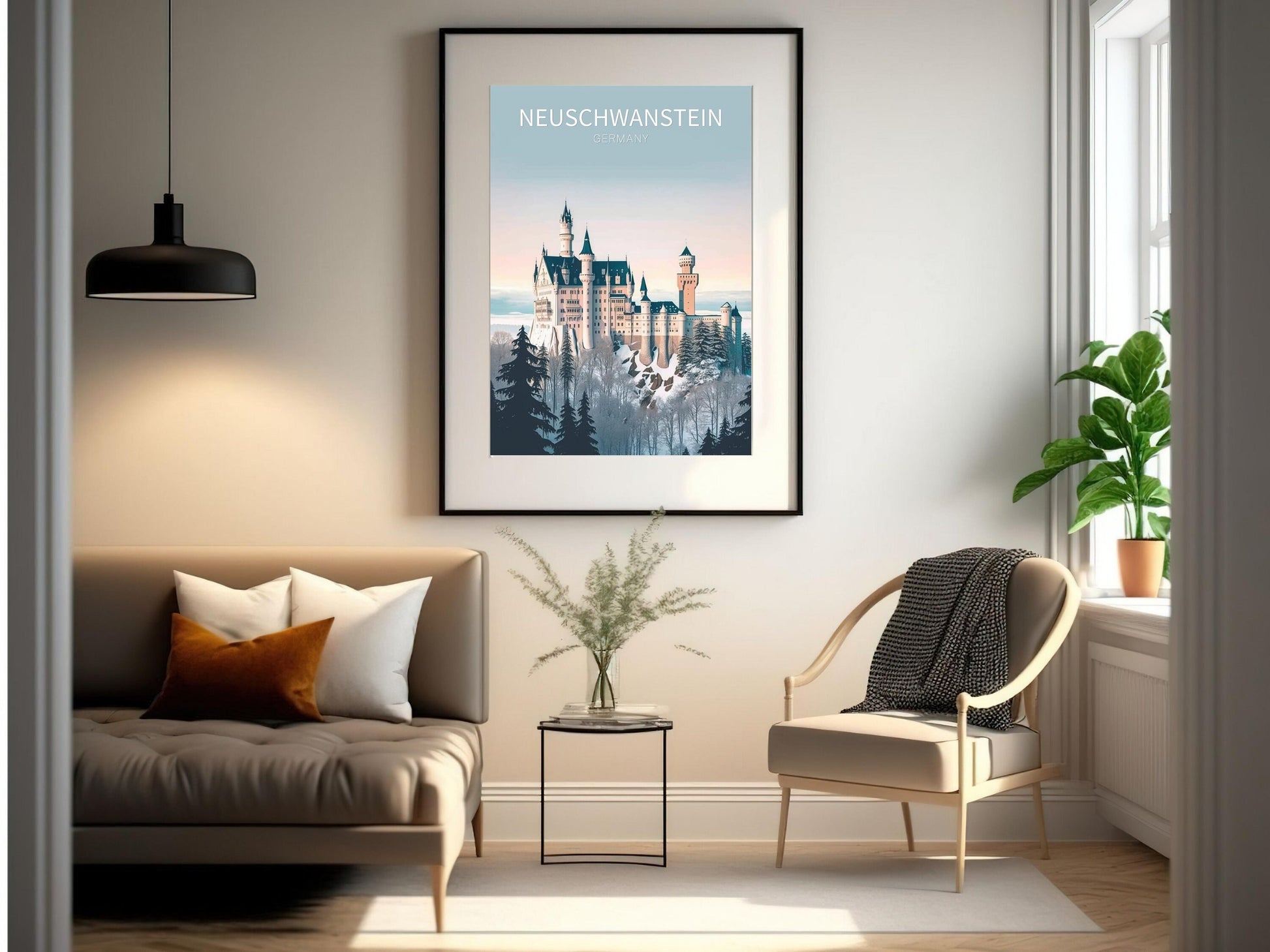 Neuschwanstein Travel Print | Neuschwanstein Illustration | Neuschwanstein Wall Art | Germany Print | Neuschwanstein Print | ID 020