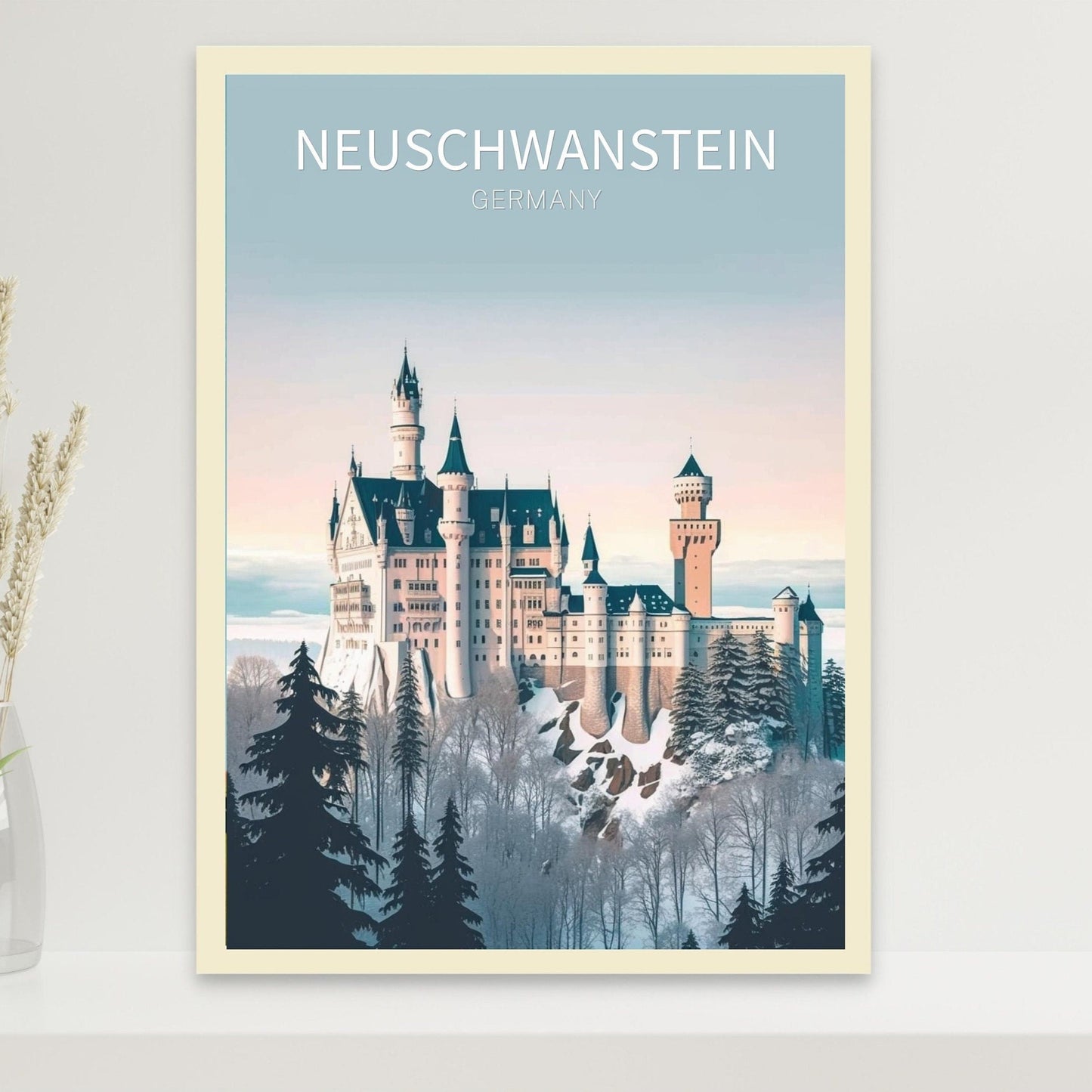 Neuschwanstein Travel Print | Neuschwanstein Illustration | Neuschwanstein Wall Art | Germany Print | Neuschwanstein Print | ID 020