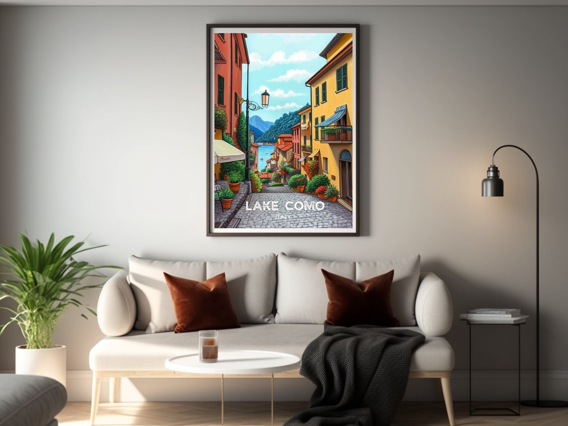 Lake Como Italy Travel Print | Lake Como Illustration | Lake Como Wall Art | Italy Print | Lake Como Print| Lake Como Painting | ID 022