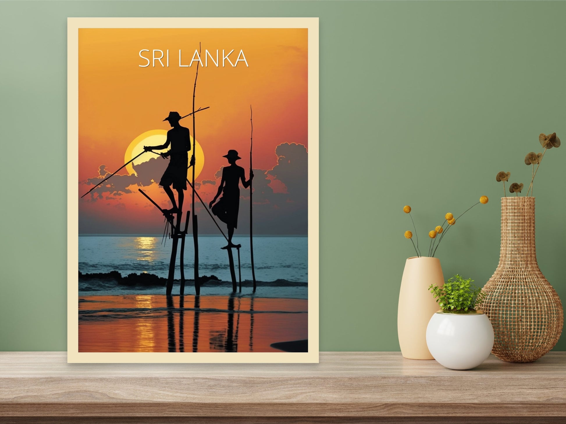 Sri Lanka Fishermen Print | Sri Lanka Illustration | Sri Lanka sunset | Fishing Print | Sunset Wall Art | Fishermen Print | ID 004