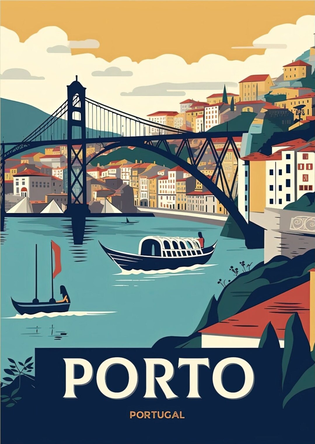 Europe PORTO RETRO TRAVEL ART - PORTUGAL ARTWORK
