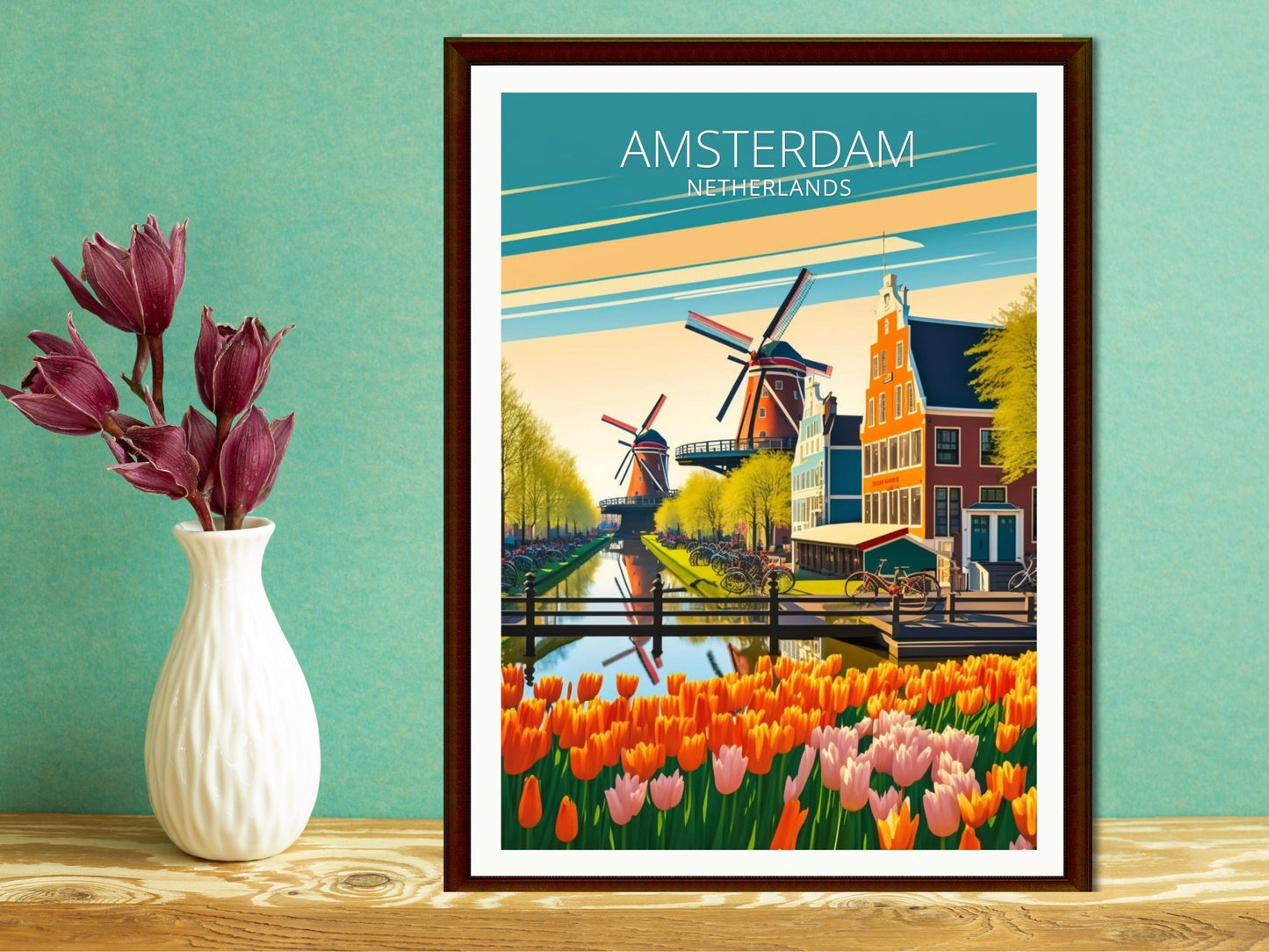 Amsterdam Travel Print | Amsterdam Illustration | Amsterdam Wall Art | Amsterdam Print | Housewarming Gift | Amsterdam Poster | ID 006