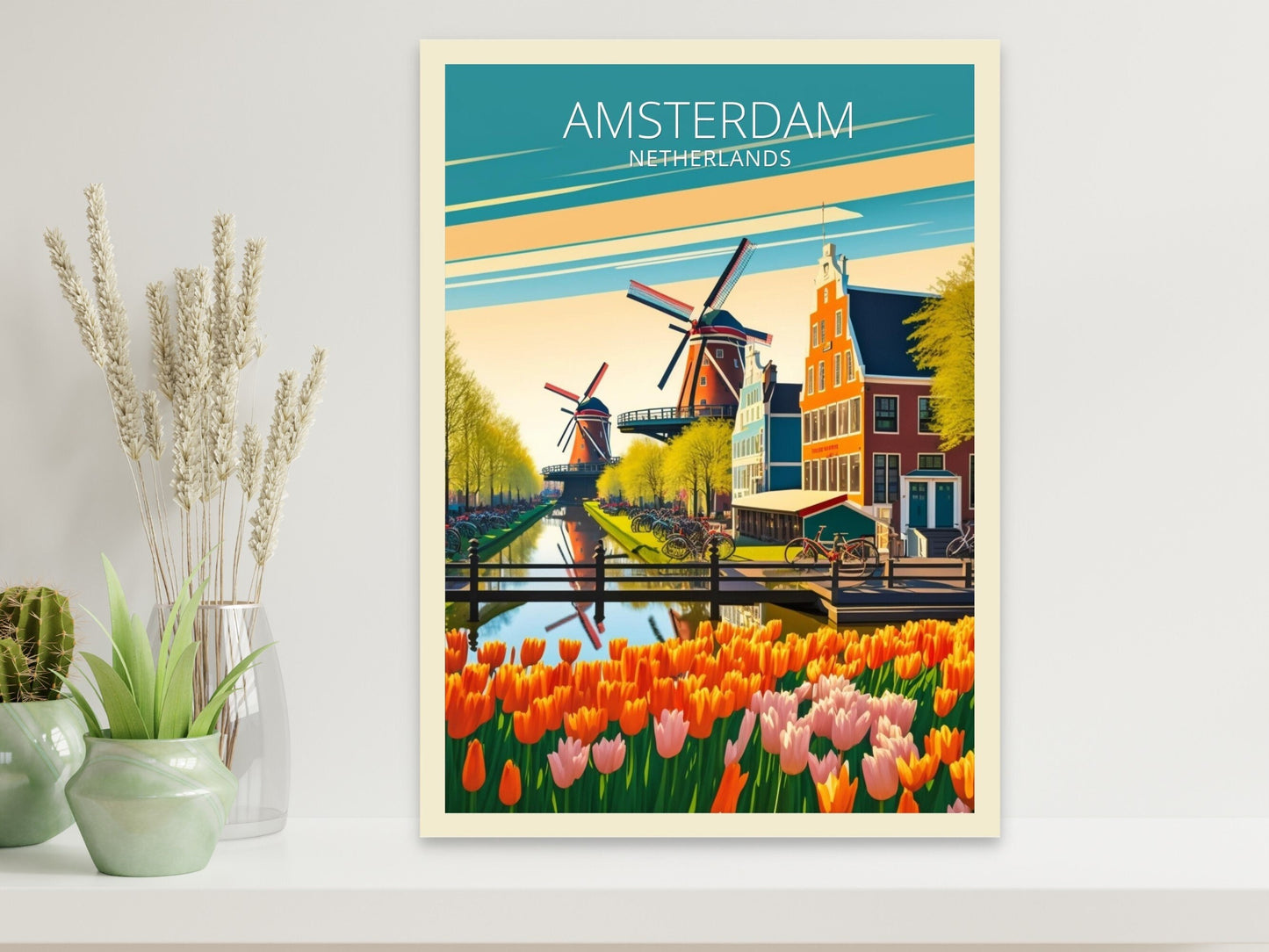 Amsterdam Travel Print | Amsterdam Illustration | Amsterdam Wall Art | Amsterdam Print | Housewarming Gift | Amsterdam Poster | ID 006