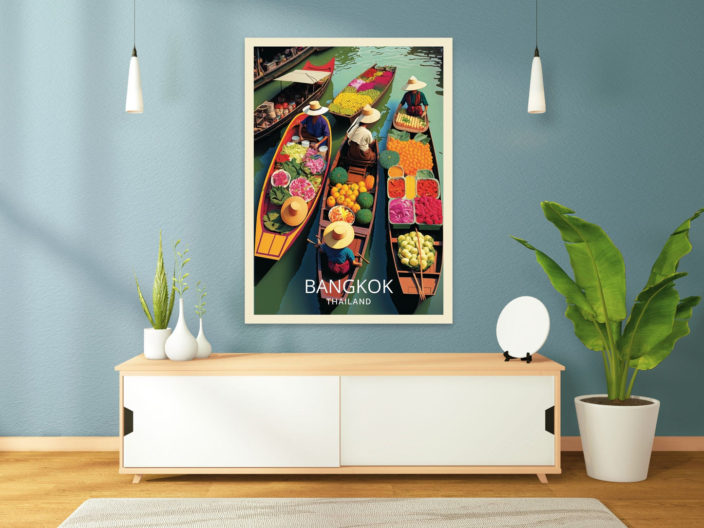 Bangkok Print | Bangkok Illustration | Thailand Travel Gift | Bangkok Floating Market Poster | Floating Market | Housewarming Gift | ID 048