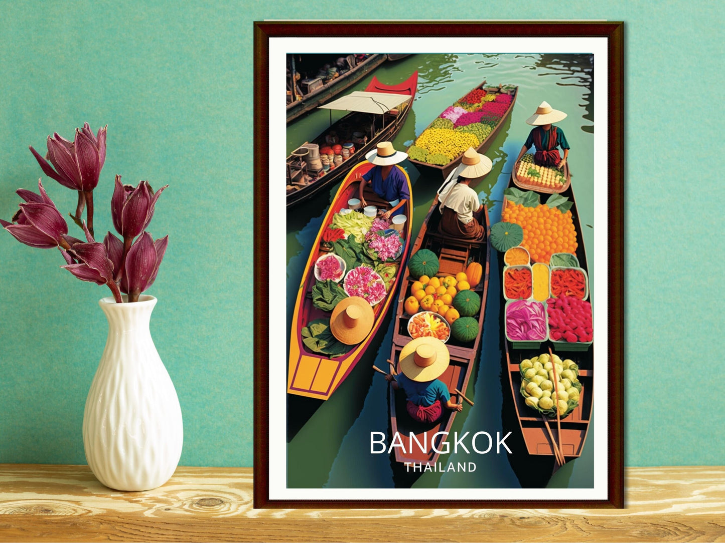 Bangkok Print | Bangkok Illustration | Thailand Travel Gift | Bangkok Floating Market Poster | Floating Market | Housewarming Gift | ID 048