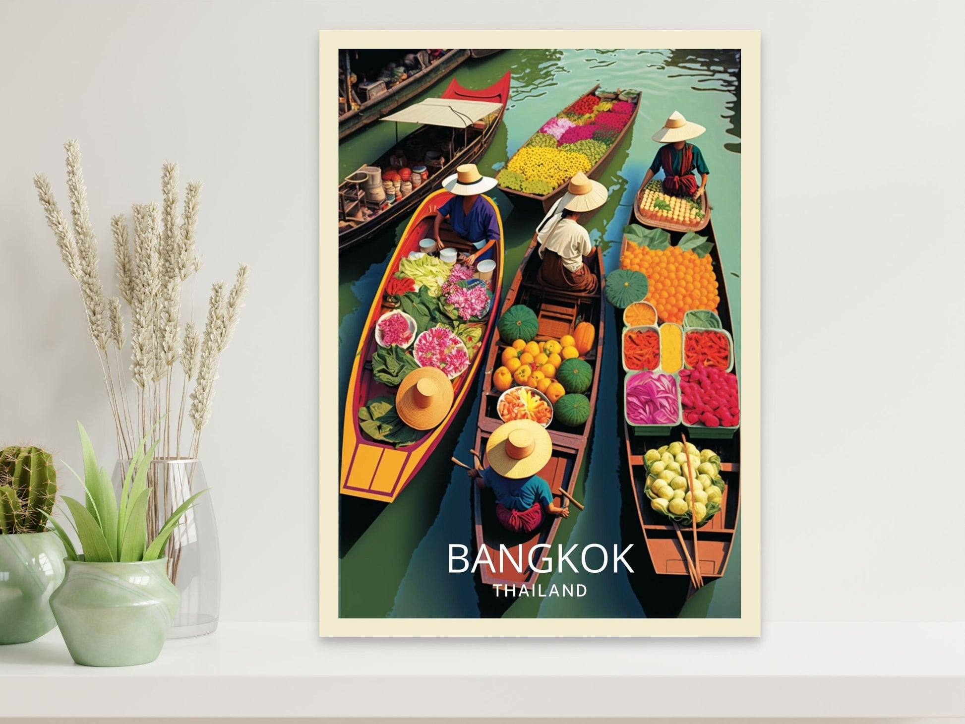 Bangkok Print | Bangkok Illustration | Thailand Travel Gift | Bangkok Floating Market Poster | Floating Market | Housewarming Gift | ID 048