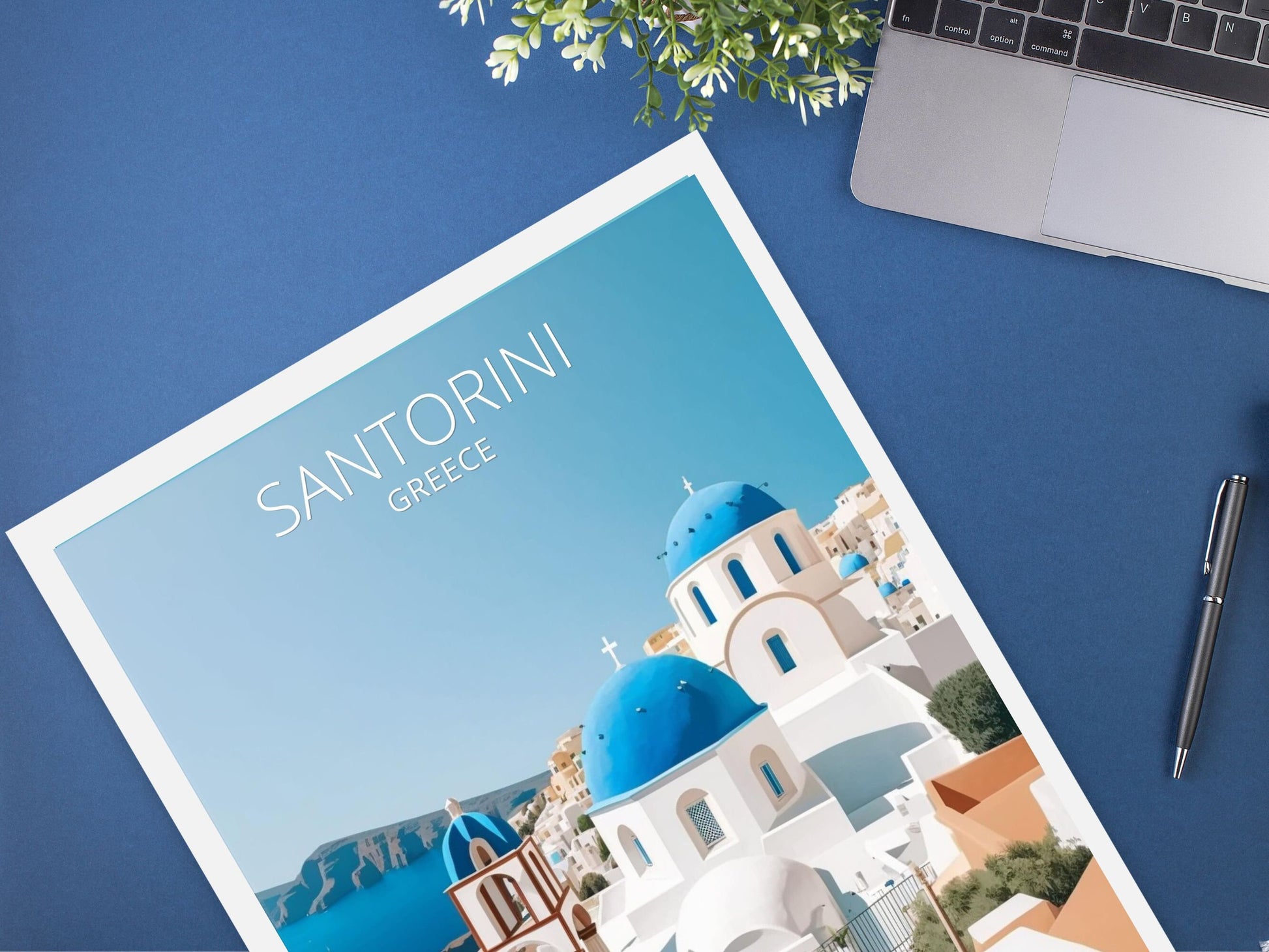 Santorini Travel Print | Santorini Illustration | Santorini Wall Art | Greece Print | Greece Home Decor | Santorini Poster | ID 008