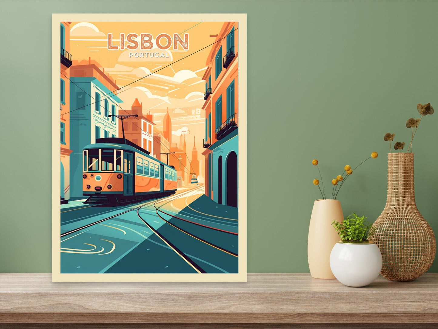 Lisbon Portugal Travel Print | Lisbon Illustration | Lisbon Wall Art | Portugal Print | Lisbon Tram Print| Lisbon Print Painting | ID 024