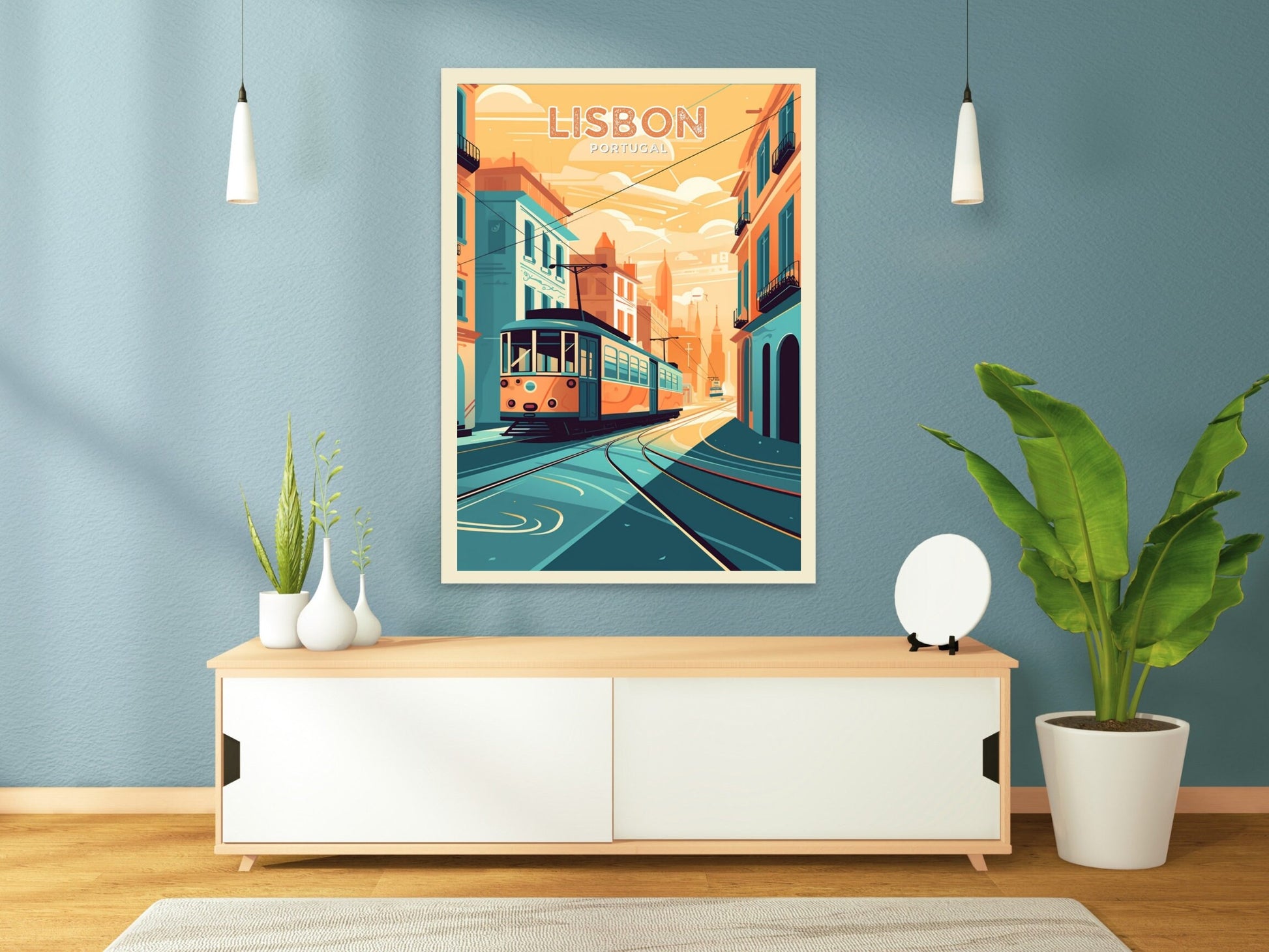 Lisbon Portugal Travel Print | Lisbon Illustration | Lisbon Wall Art | Portugal Print | Lisbon Tram Print| Lisbon Print Painting | ID 024