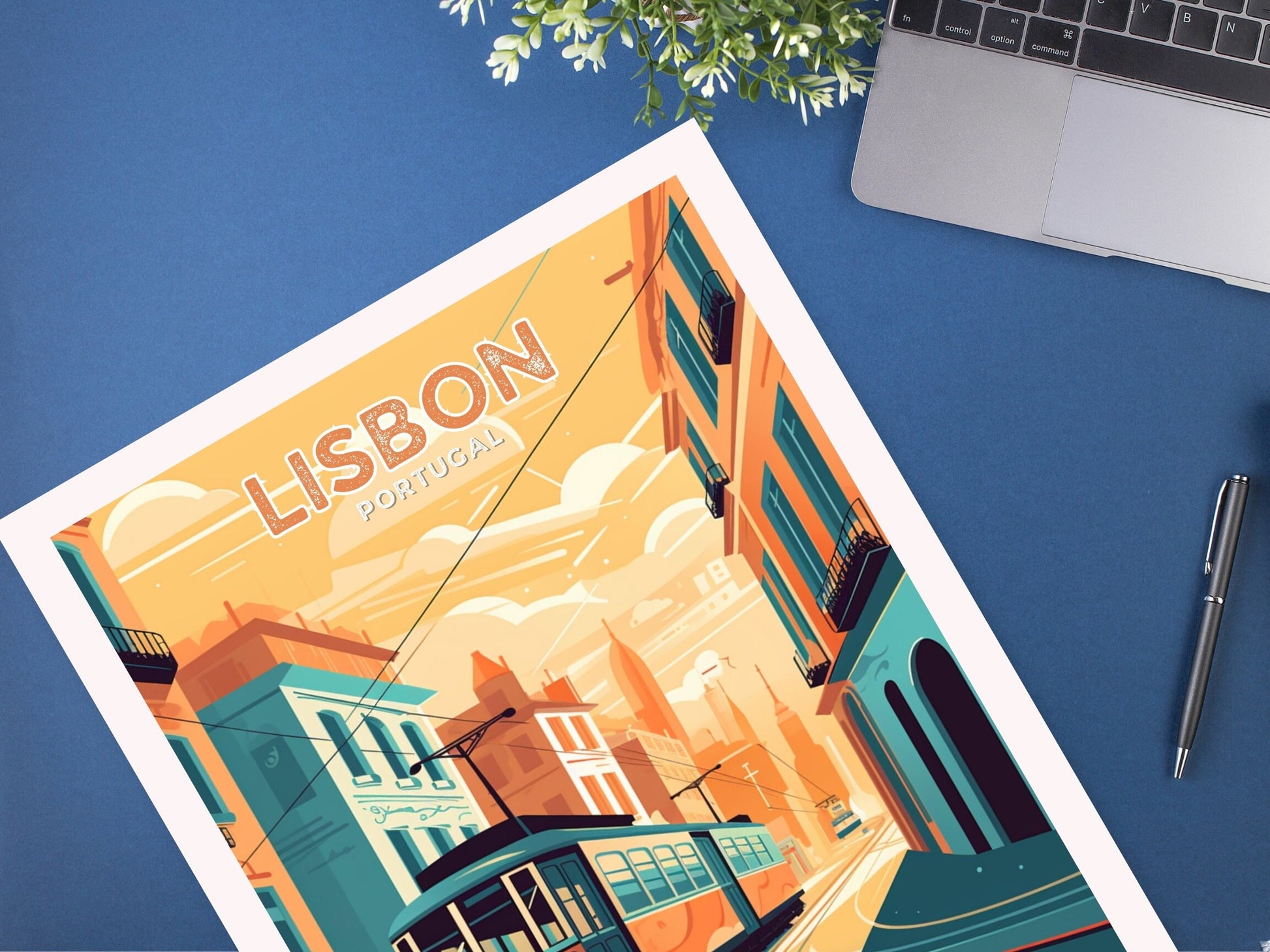 Lisbon Portugal Travel Print | Lisbon Illustration | Lisbon Wall Art | Portugal Print | Lisbon Tram Print| Lisbon Print Painting | ID 024