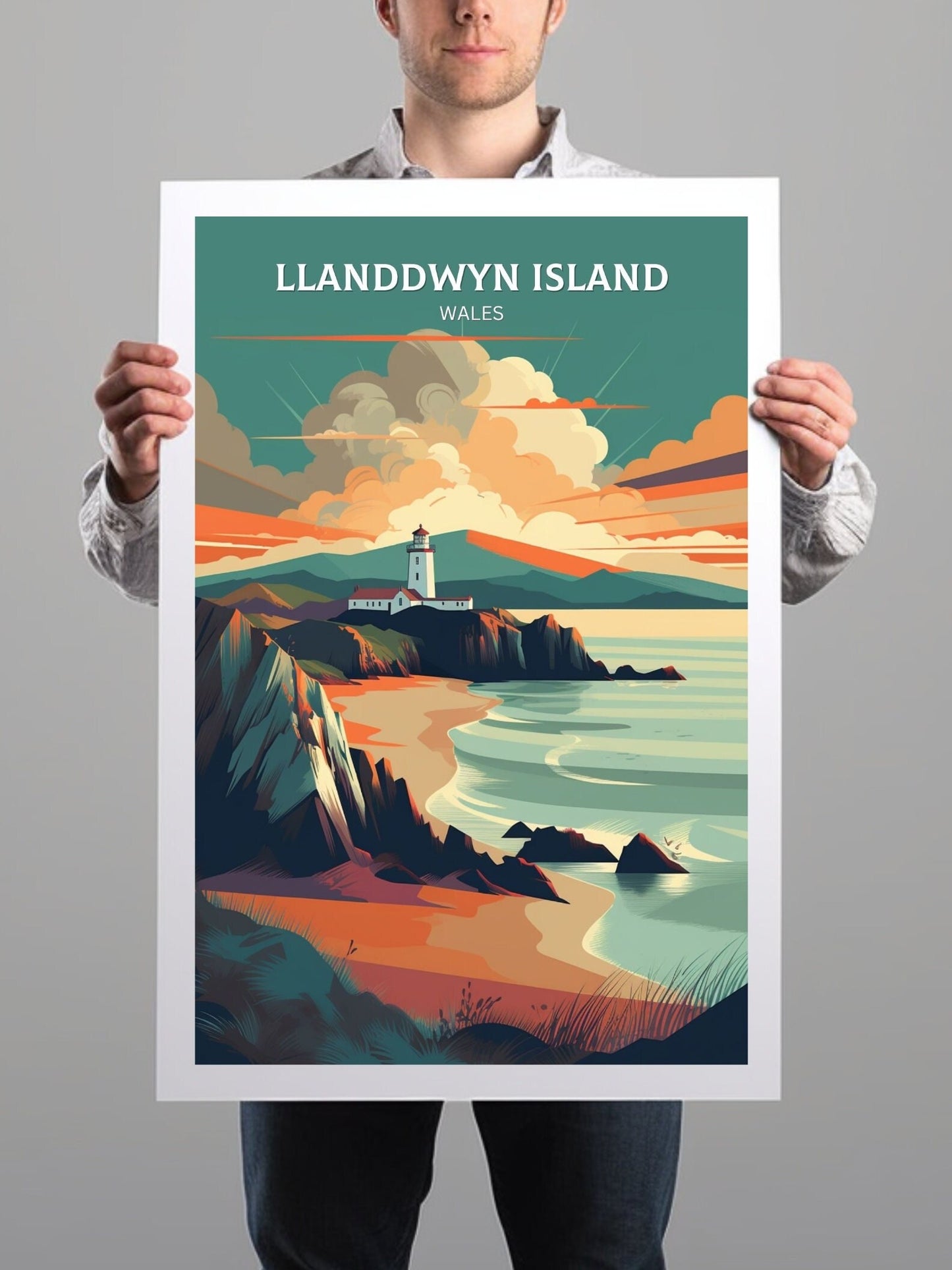 Llanddwyn Island Travel Print | Llanddwyn Island Illustration | Llanddwyn Wall Art | Llanddwyn Print | Wales Print | Wales Poster | ID 034