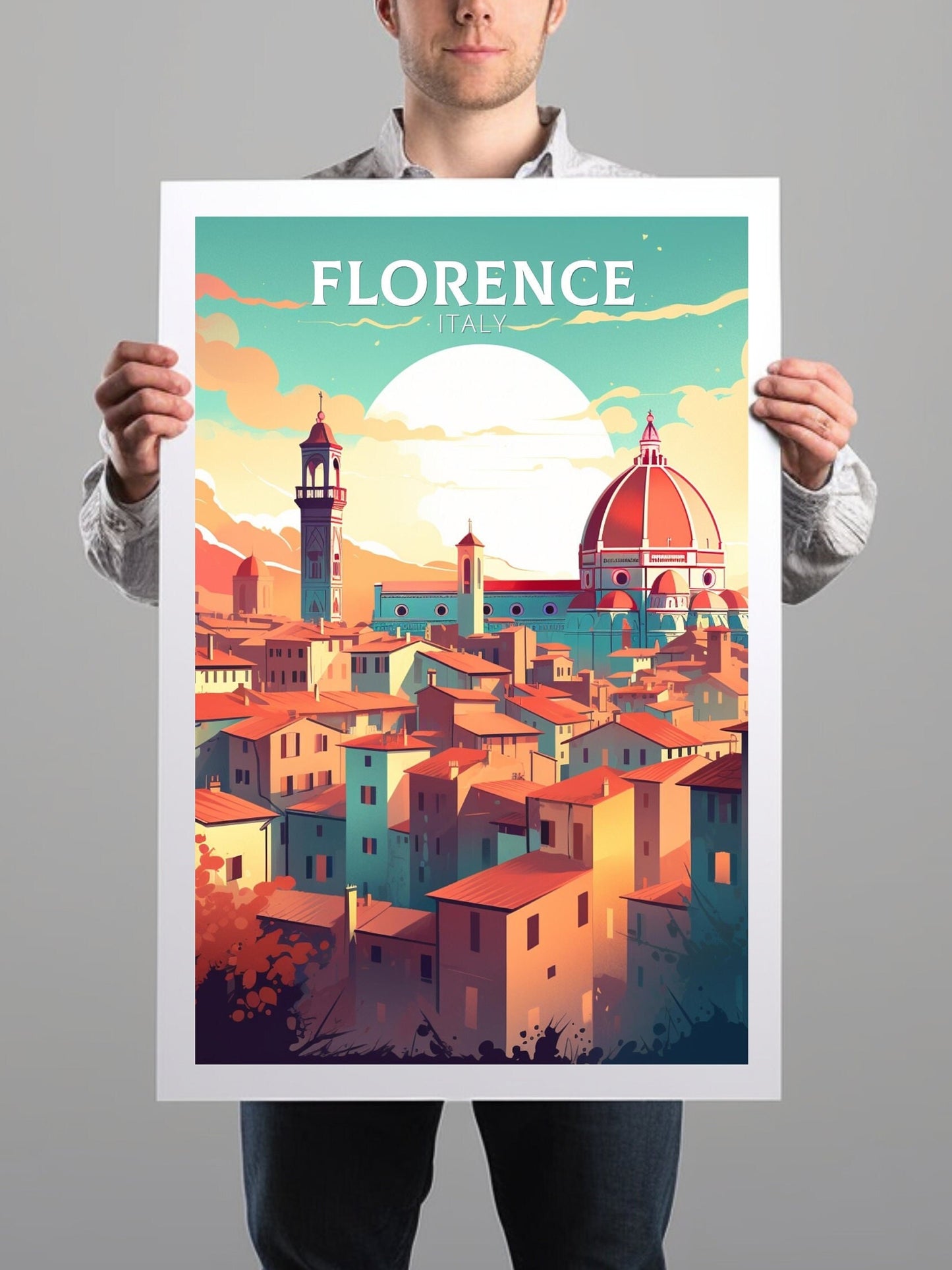 Florence Italy Poster | Florence Città d'Arte | Italia Travel Poster | Florence Illustration | Minimalist Cityscape | Tuscany Print | ID 003