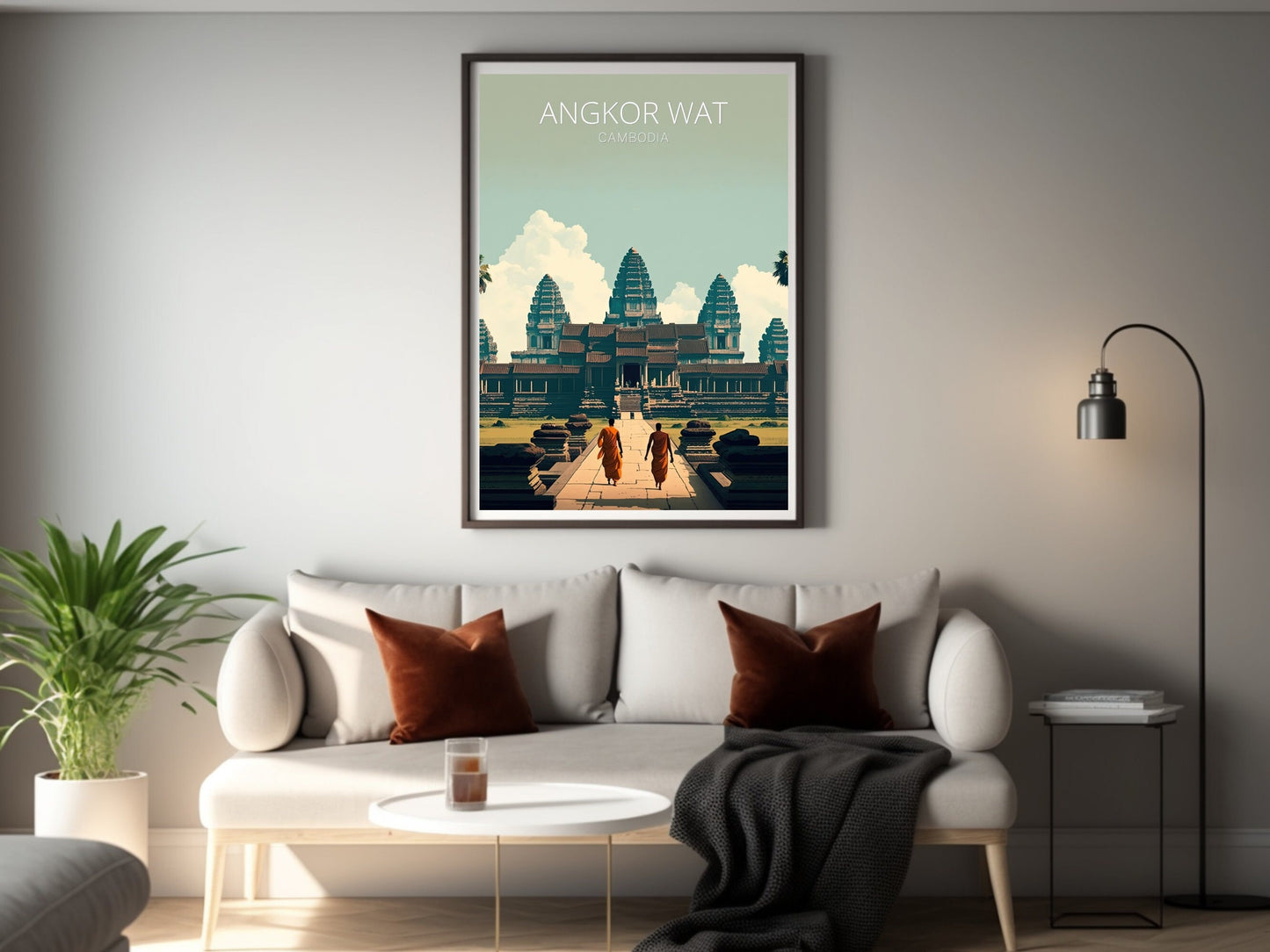 Angkor Wat Print | Angkor Wat Illustration | Cambodia sunset | Cambodia Print | Angkor Wat Wall Art | Temples print | ID 016