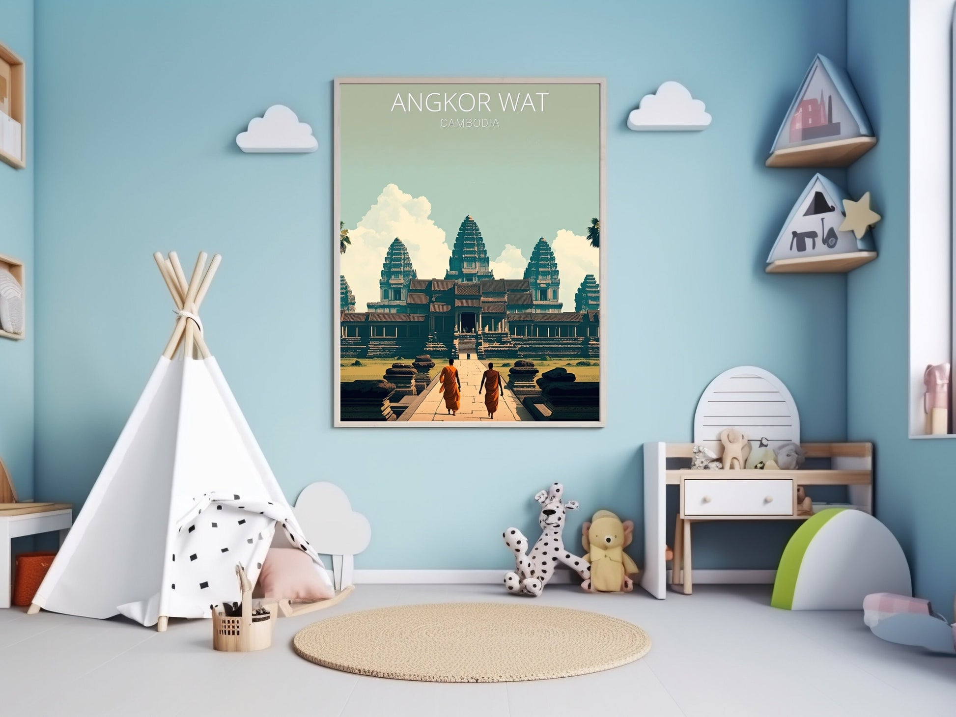 Angkor Wat Print | Angkor Wat Illustration | Cambodia sunset | Cambodia Print | Angkor Wat Wall Art | Temples print | ID 016