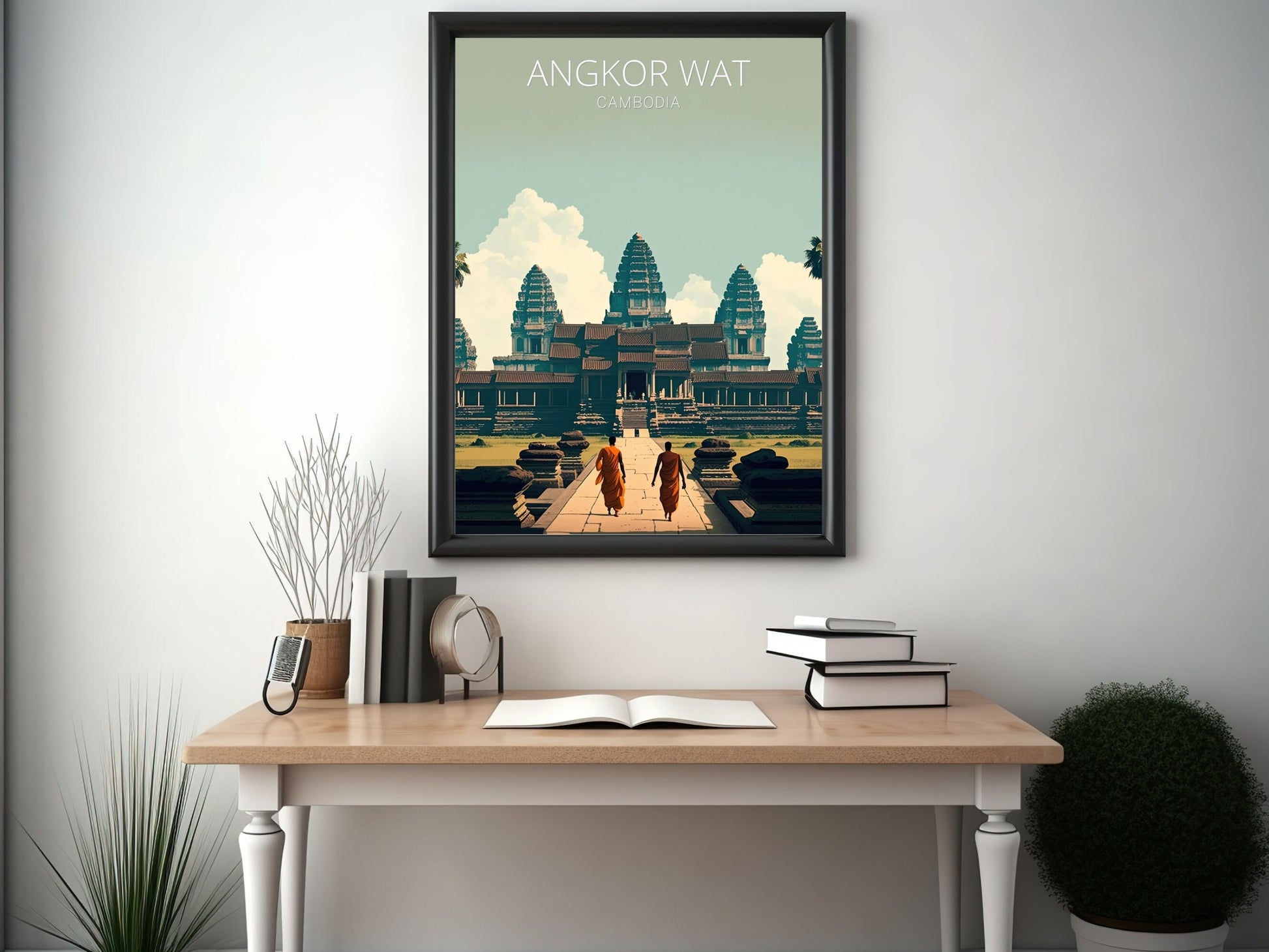 Angkor Wat Print | Angkor Wat Illustration | Cambodia sunset | Cambodia Print | Angkor Wat Wall Art | Temples print | ID 016