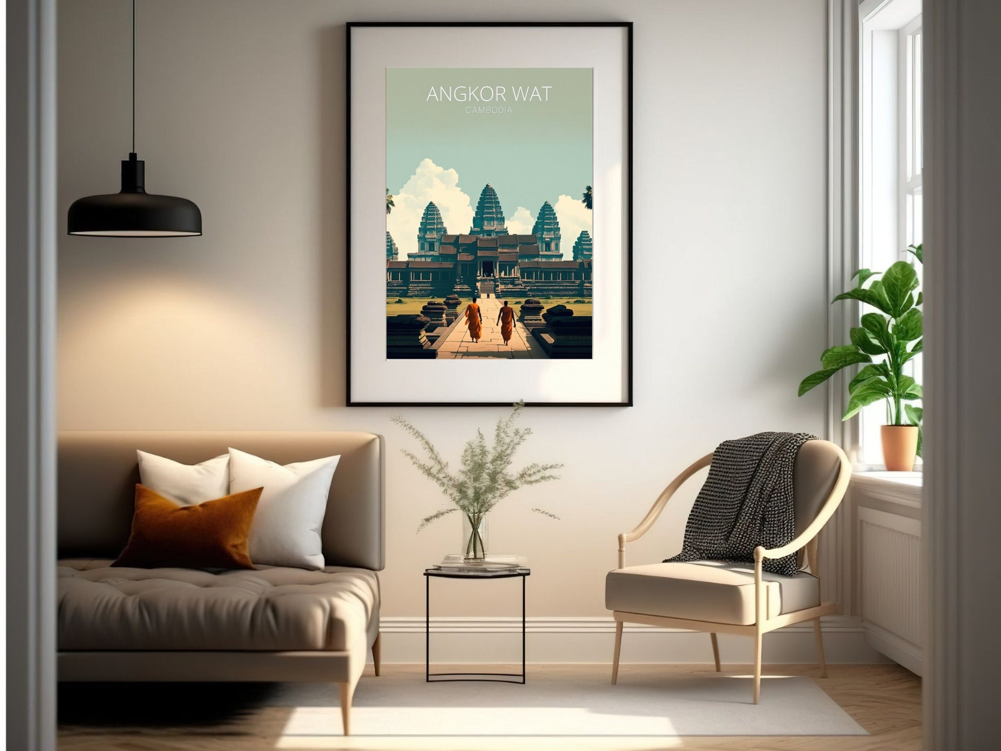 Angkor Wat Print | Angkor Wat Illustration | Cambodia sunset | Cambodia Print | Angkor Wat Wall Art | Temples print | ID 016