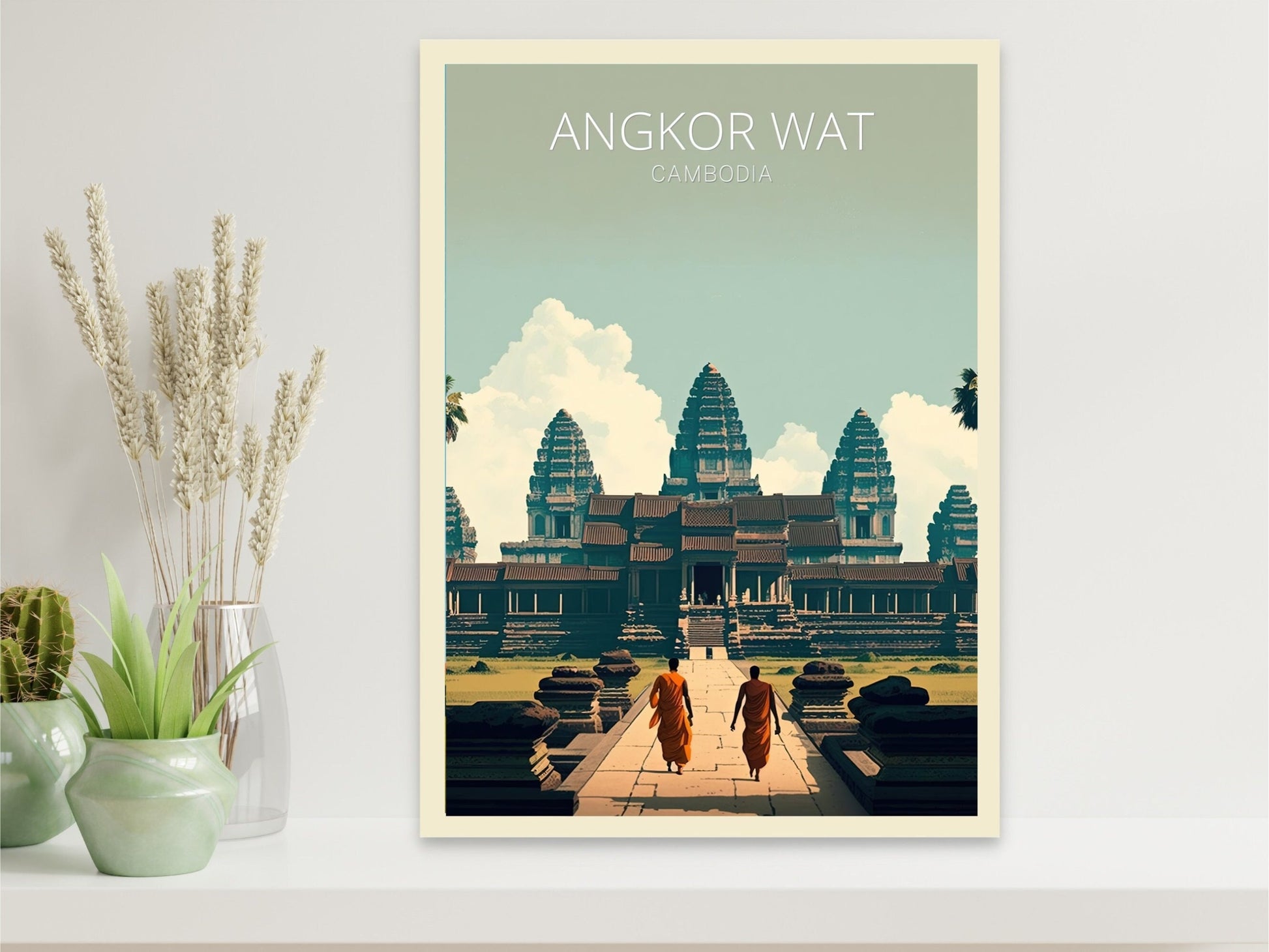 Angkor Wat Print | Angkor Wat Illustration | Cambodia sunset | Cambodia Print | Angkor Wat Wall Art | Temples print | ID 016