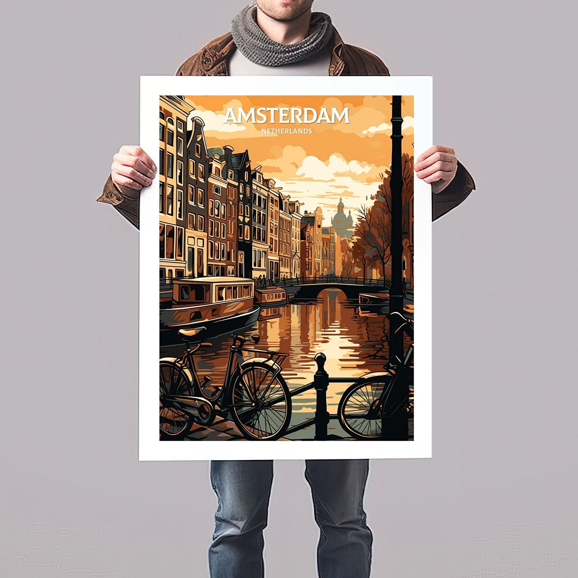 Amsterdam Travel Print | Amsterdam Illustration | Amsterdam Wall Art | Netherlands Print | Amsterdam Home Decor | Amsterdam Poster | ID 059