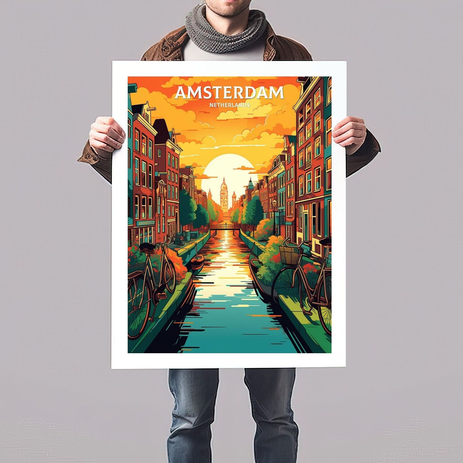 Amsterdam Travel Print | Amsterdam Illustration | Amsterdam Wall Art | Netherlands Print | Amsterdam Home Decor | Amsterdam Poster | ID 060