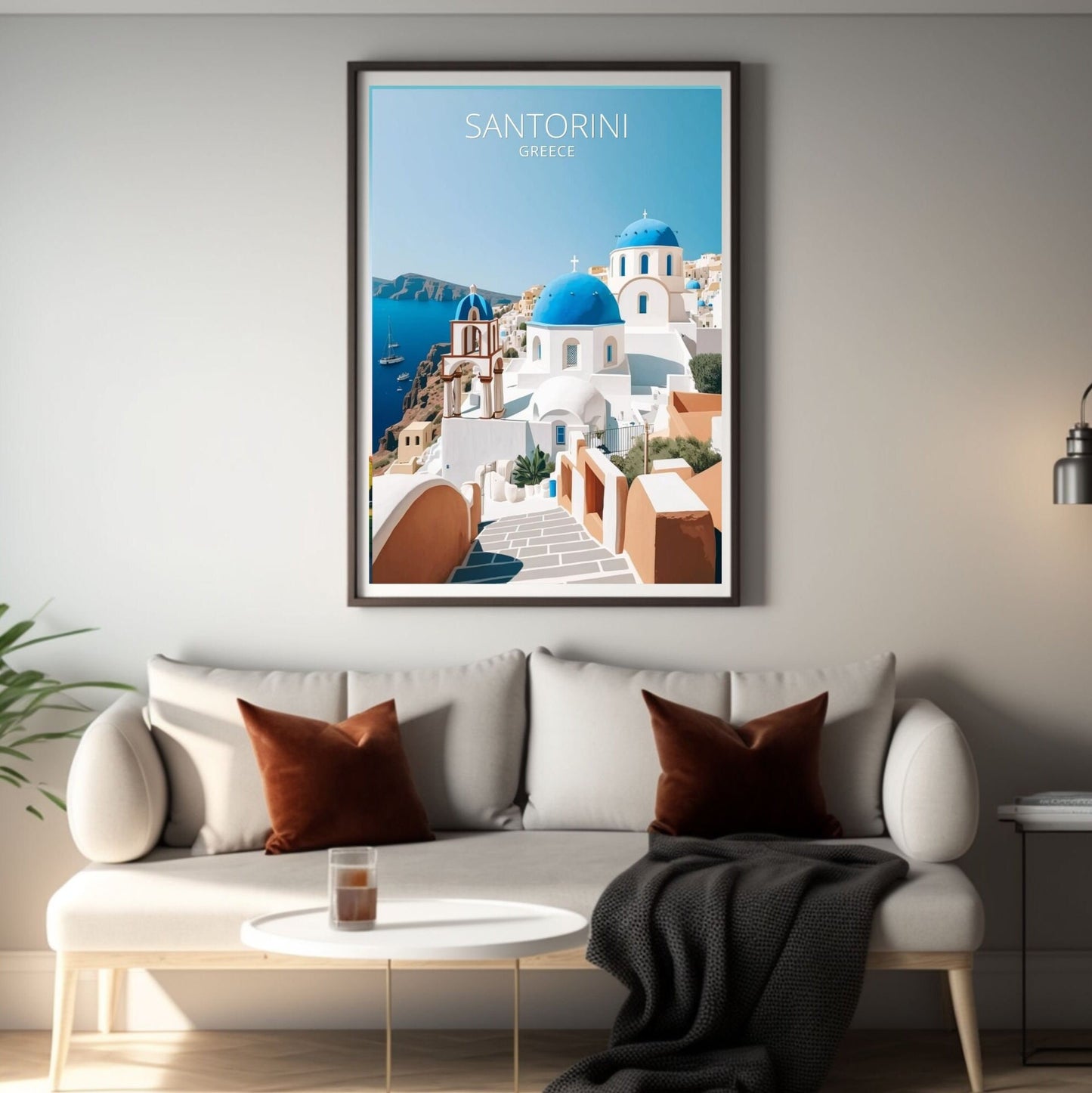 Santorini Travel Print | Santorini Illustration | Santorini Wall Art | Greece Print | Greece Home Decor | Santorini Poster | ID 008