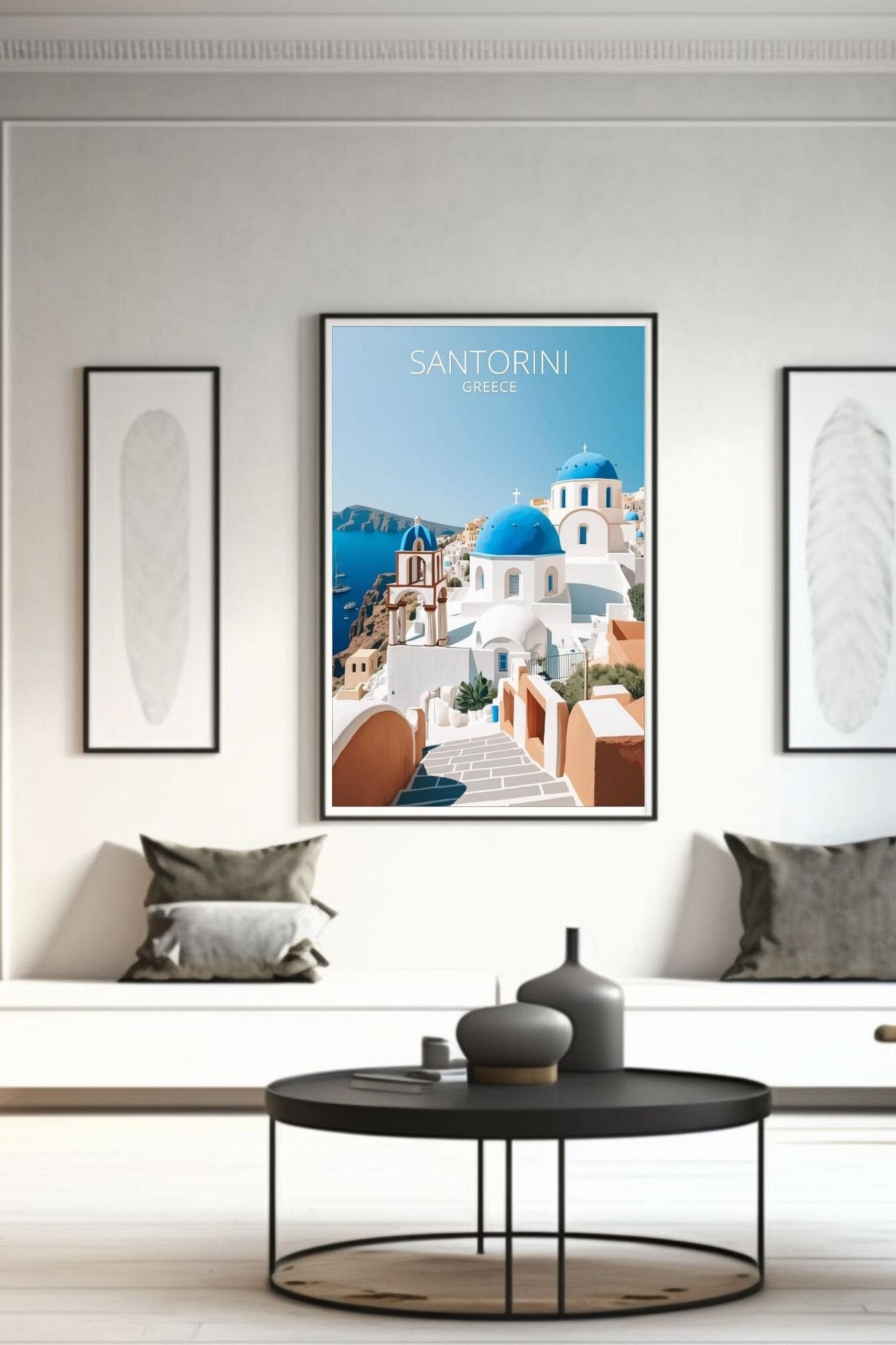 Santorini Travel Print | Santorini Illustration | Santorini Wall Art | Greece Print | Greece Home Decor | Santorini Poster | ID 008