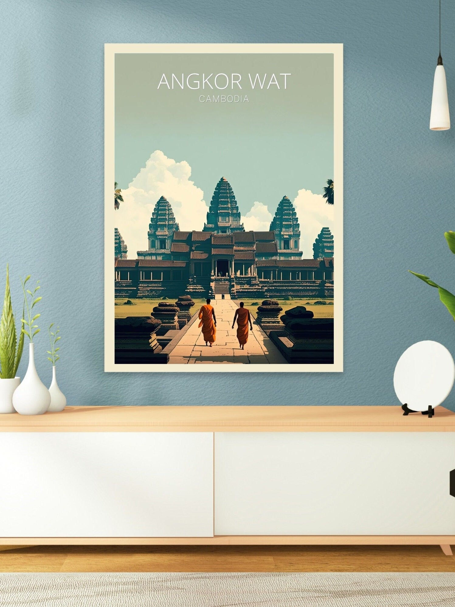 Angkor Wat Print | Angkor Wat Illustration | Cambodia sunset | Cambodia Print | Angkor Wat Wall Art | Temples print | ID 016