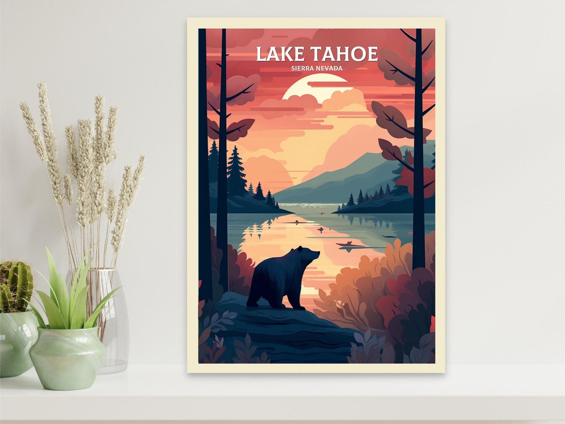 Lake Tahoe Travel Print | Lake Tahoe Illustration | Lake Tahoe Wall Art | Sierra Nevada Print | Lake Tahoe Home Decor | ID 065