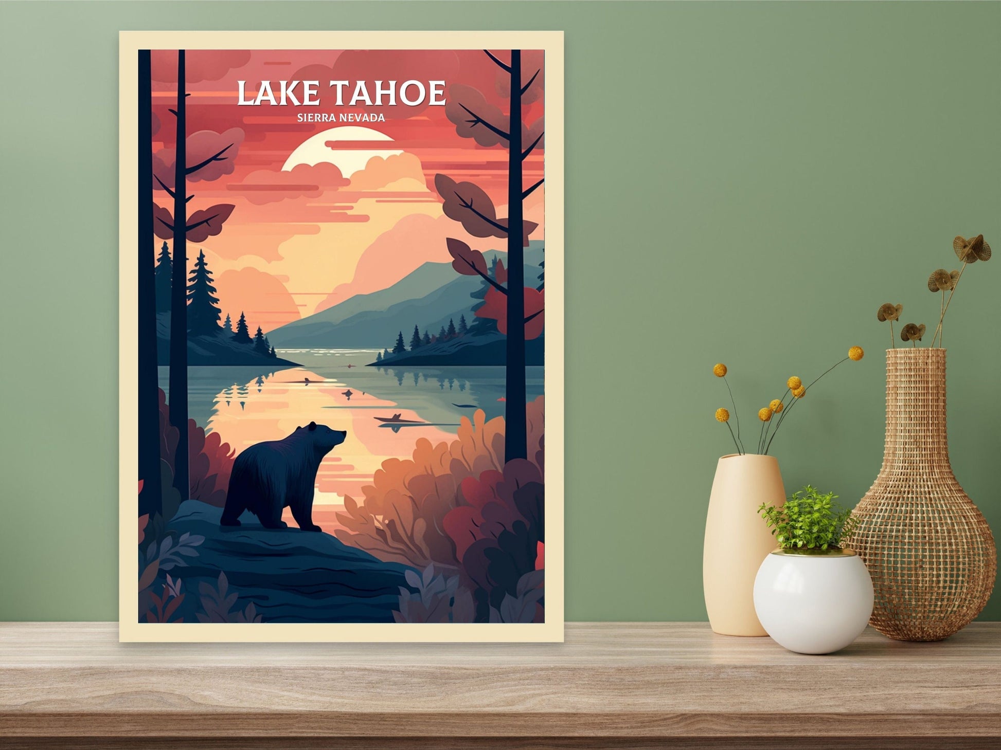 Lake Tahoe Travel Print | Lake Tahoe Illustration | Lake Tahoe Wall Art | Sierra Nevada Print | Lake Tahoe Home Decor | ID 065