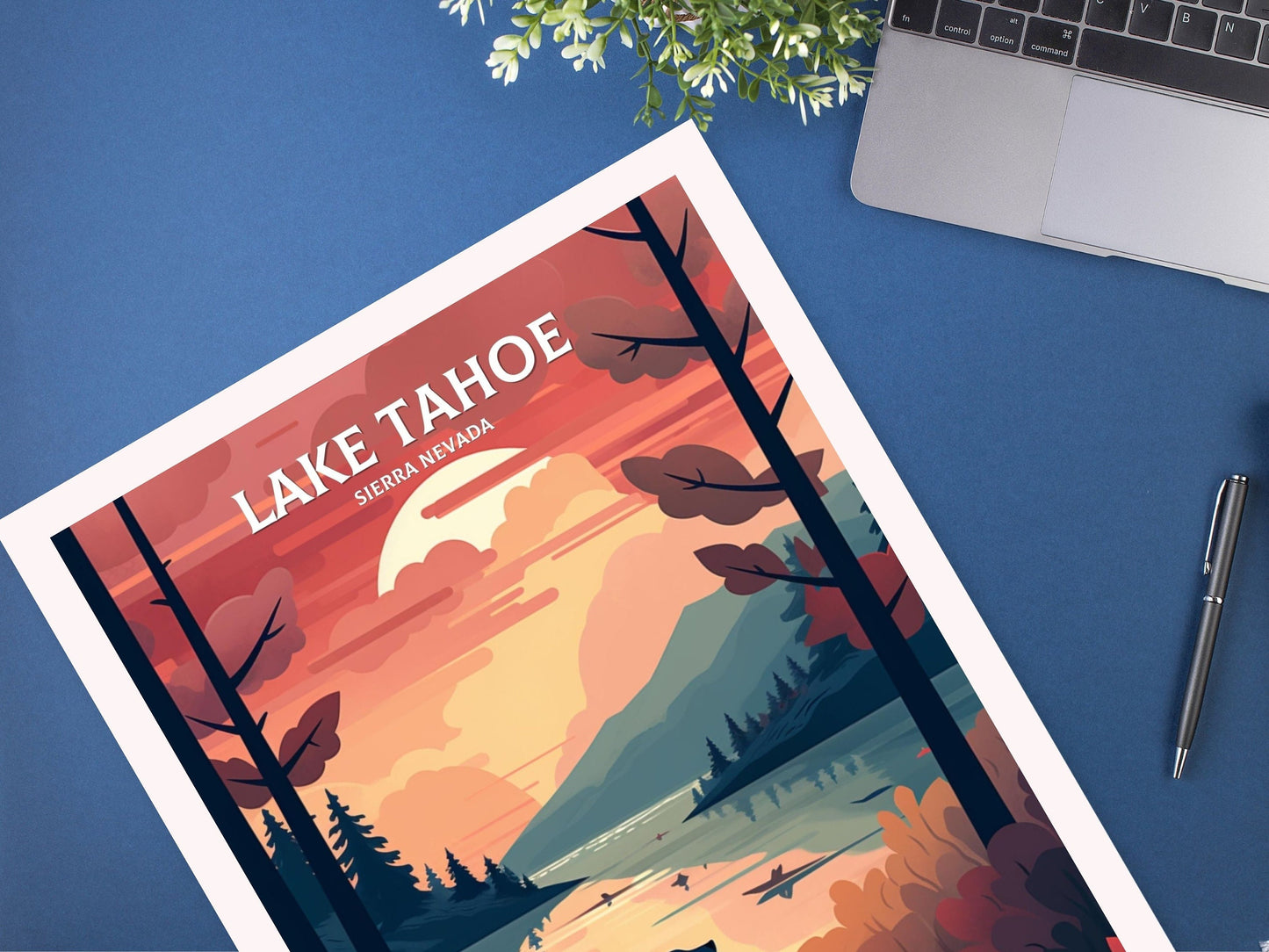 Lake Tahoe Travel Print | Lake Tahoe Illustration | Lake Tahoe Wall Art | Sierra Nevada Print | Lake Tahoe Home Decor | ID 065