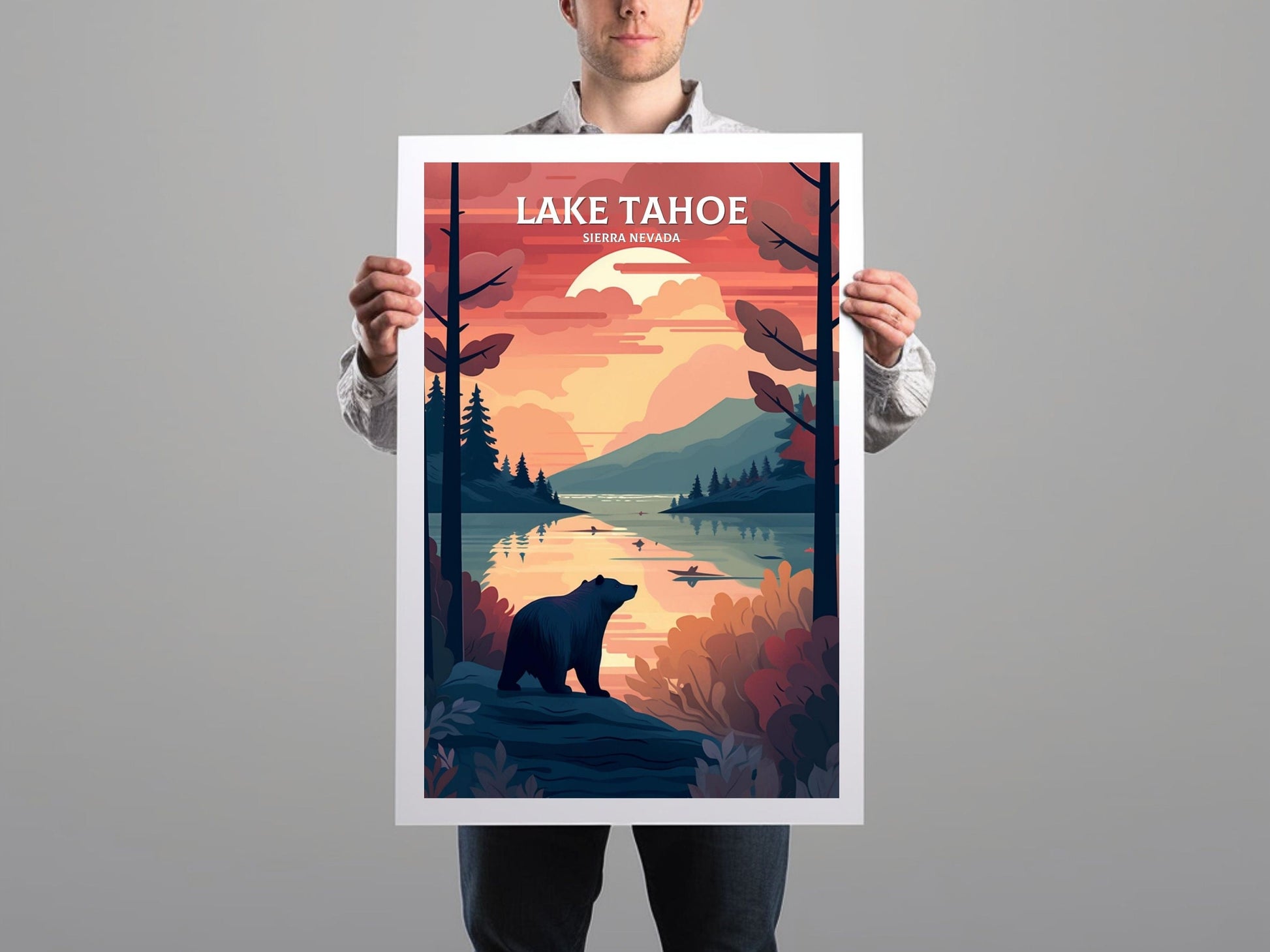 Lake Tahoe Travel Print | Lake Tahoe Illustration | Lake Tahoe Wall Art | Sierra Nevada Print | Lake Tahoe Home Decor | ID 065