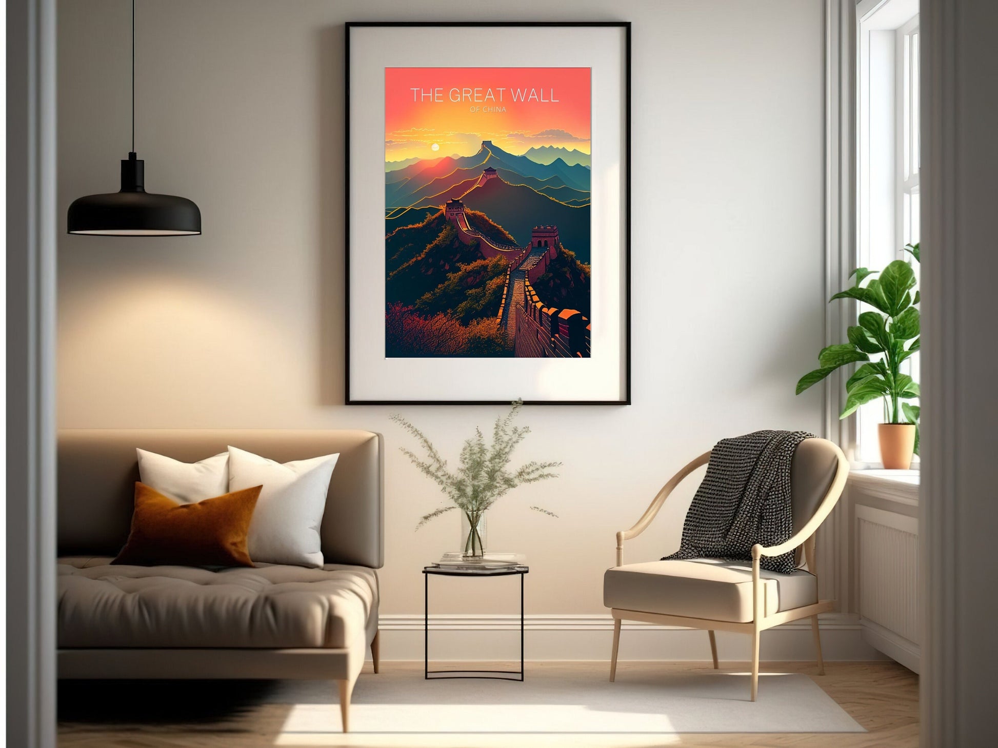 The Great Wall of China Print | China Illustration | Travel Gifts | Seven Wonders Print | Sunset Poster | Housewarming Gift | ID 053