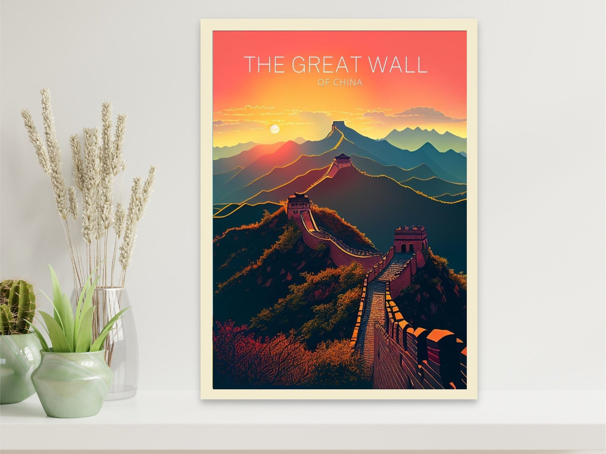 The Great Wall of China Print | China Illustration | Travel Gifts | Seven Wonders Print | Sunset Poster | Housewarming Gift | ID 053