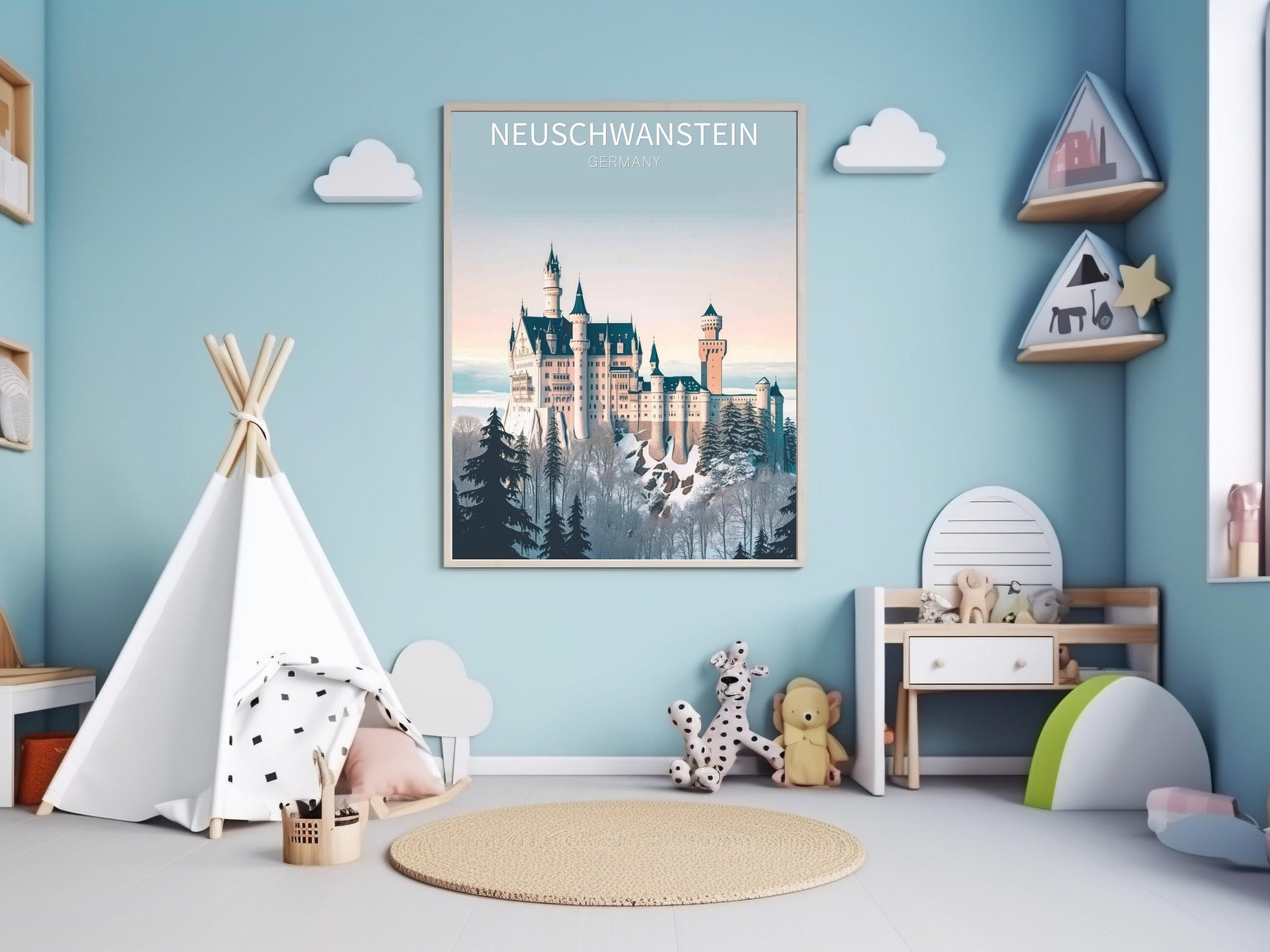 Neuschwanstein Travel Print | Neuschwanstein Illustration | Neuschwanstein Wall Art | Germany Print | Neuschwanstein Print | ID 020