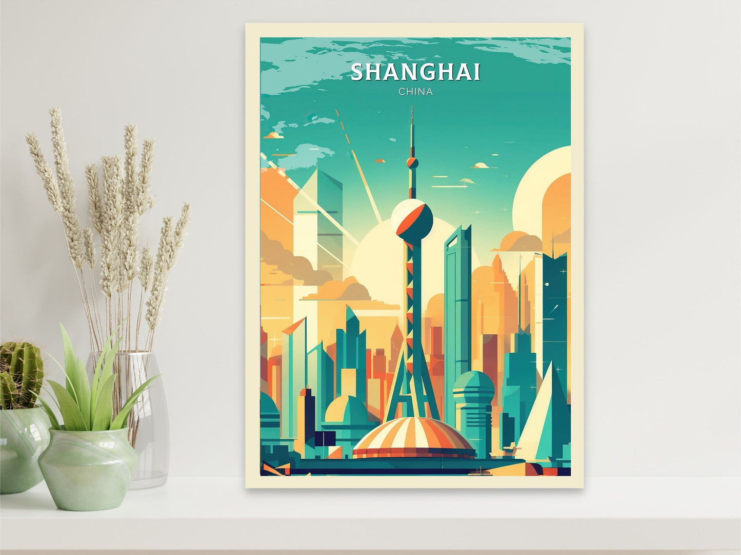 Shanghai Print | Shanghai Poster | Shanghai Illustration | Travel Print | Shanghai Floating Market Poster | Shanghai Hanging Poster | ID 067