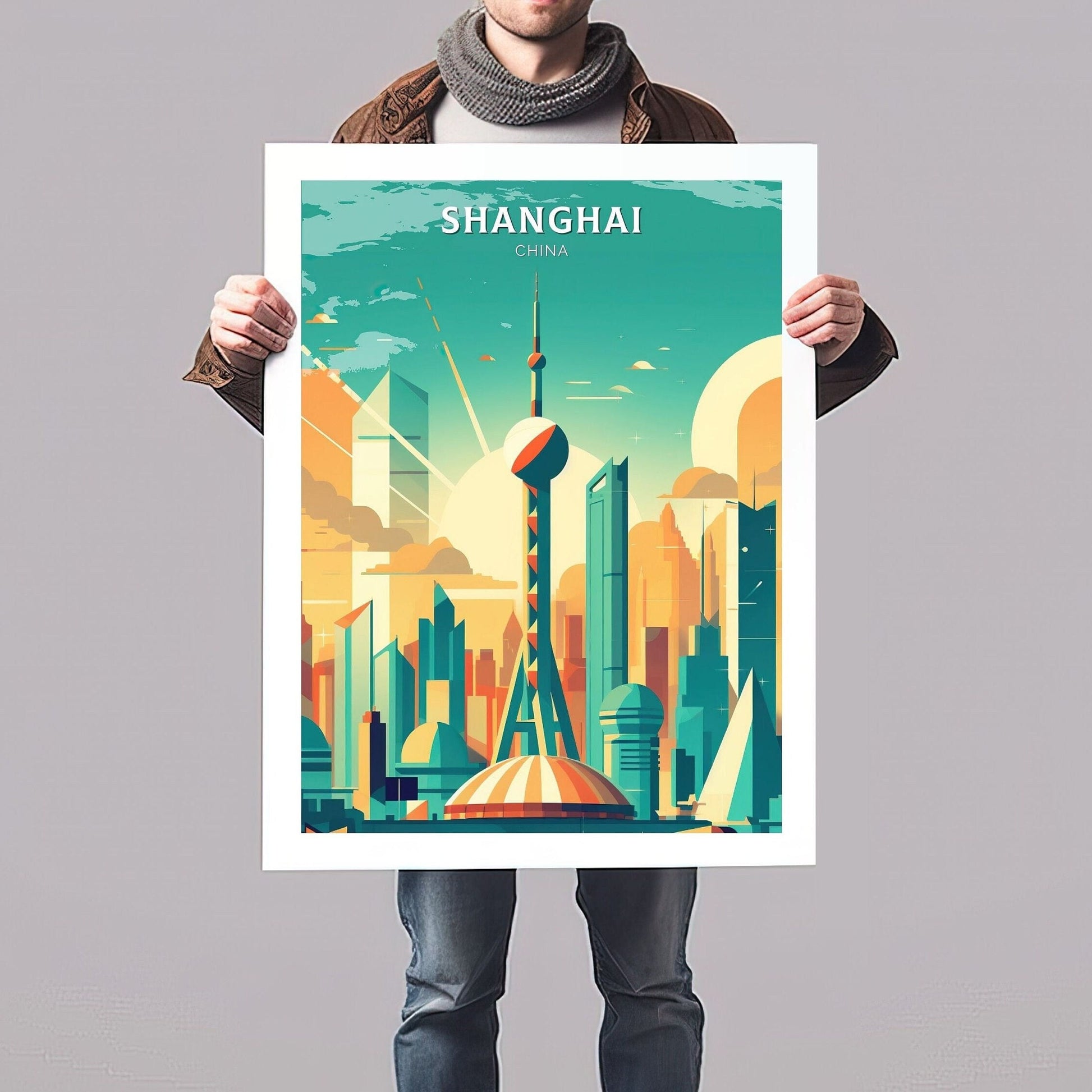 Shanghai Print | Shanghai Poster | Shanghai Illustration | Travel Print | Shanghai Floating Market Poster | Shanghai Hanging Poster | ID 067