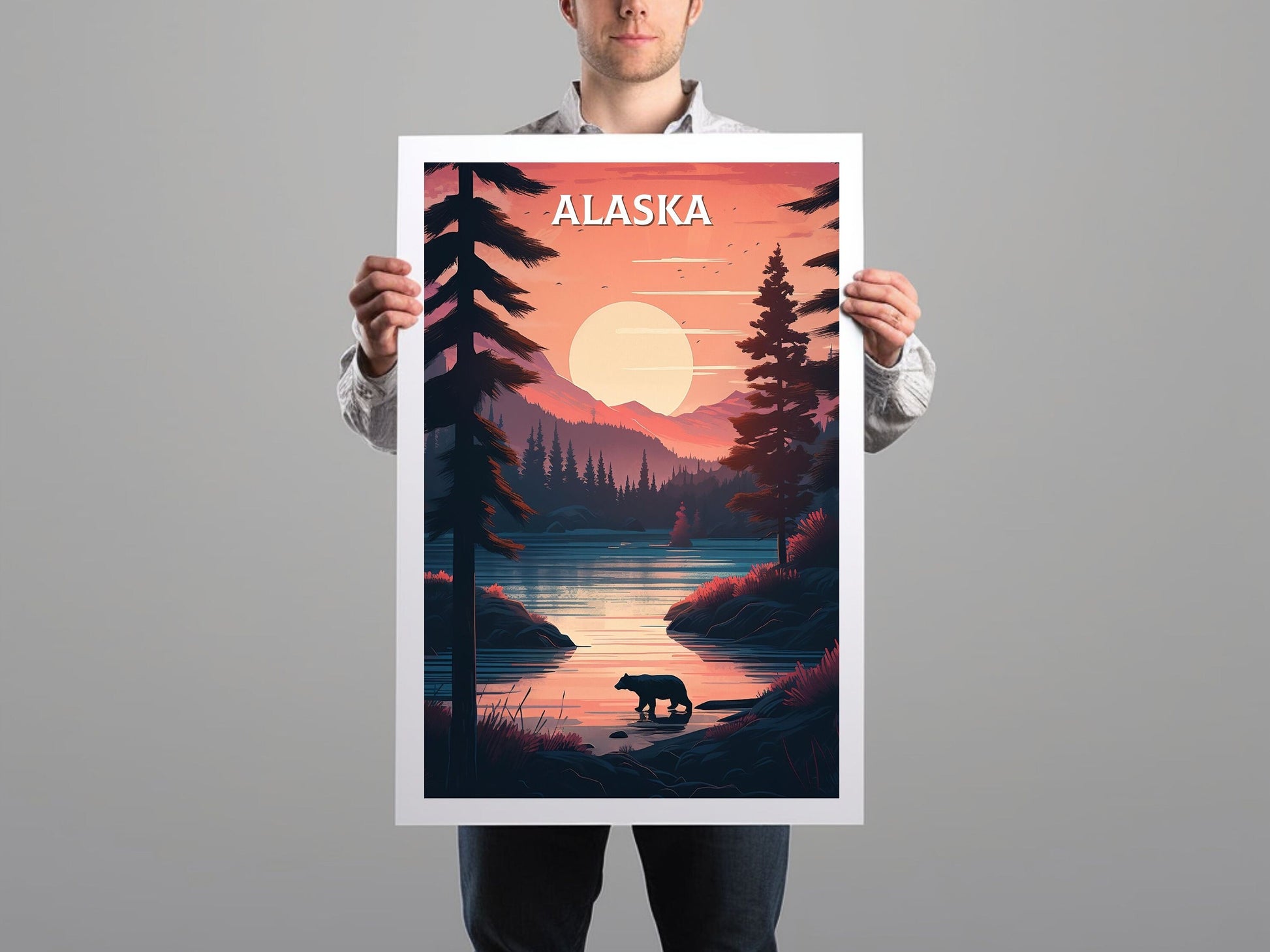 Alaska Poster | Alaska Print| Alaska Illustration | Alaska Painting | Alaska Wall Art | Minimalist Landscape | Alaska Travel Print | ID 069