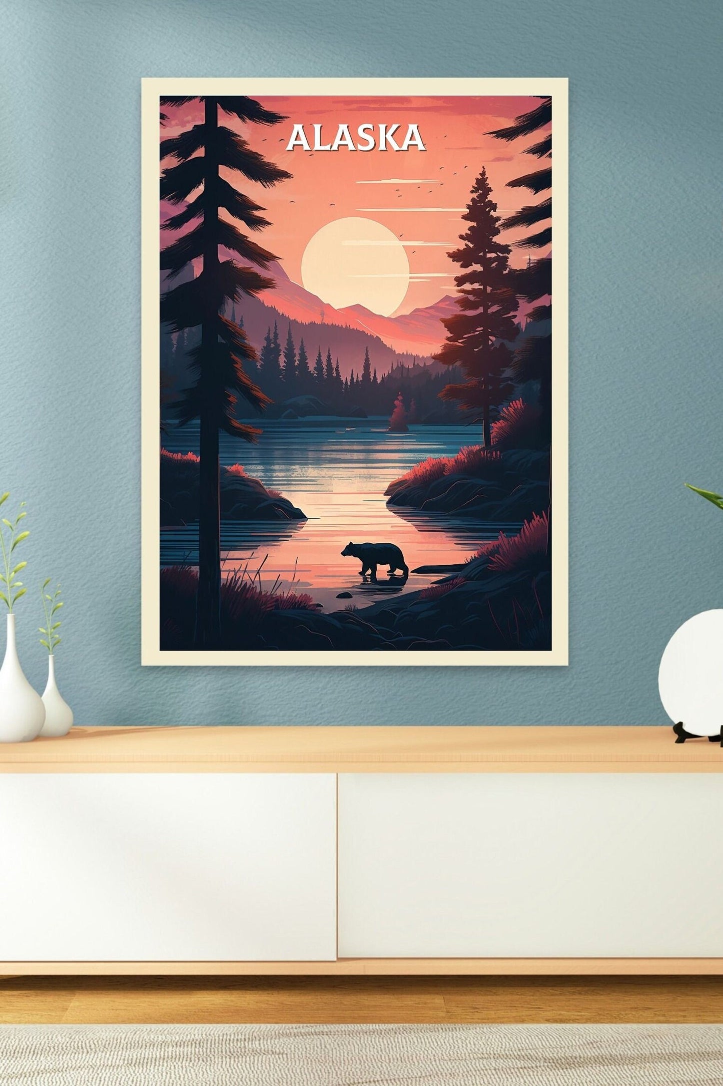 Alaska Poster | Alaska Print| Alaska Illustration | Alaska Painting | Alaska Wall Art | Minimalist Landscape | Alaska Travel Print | ID 069