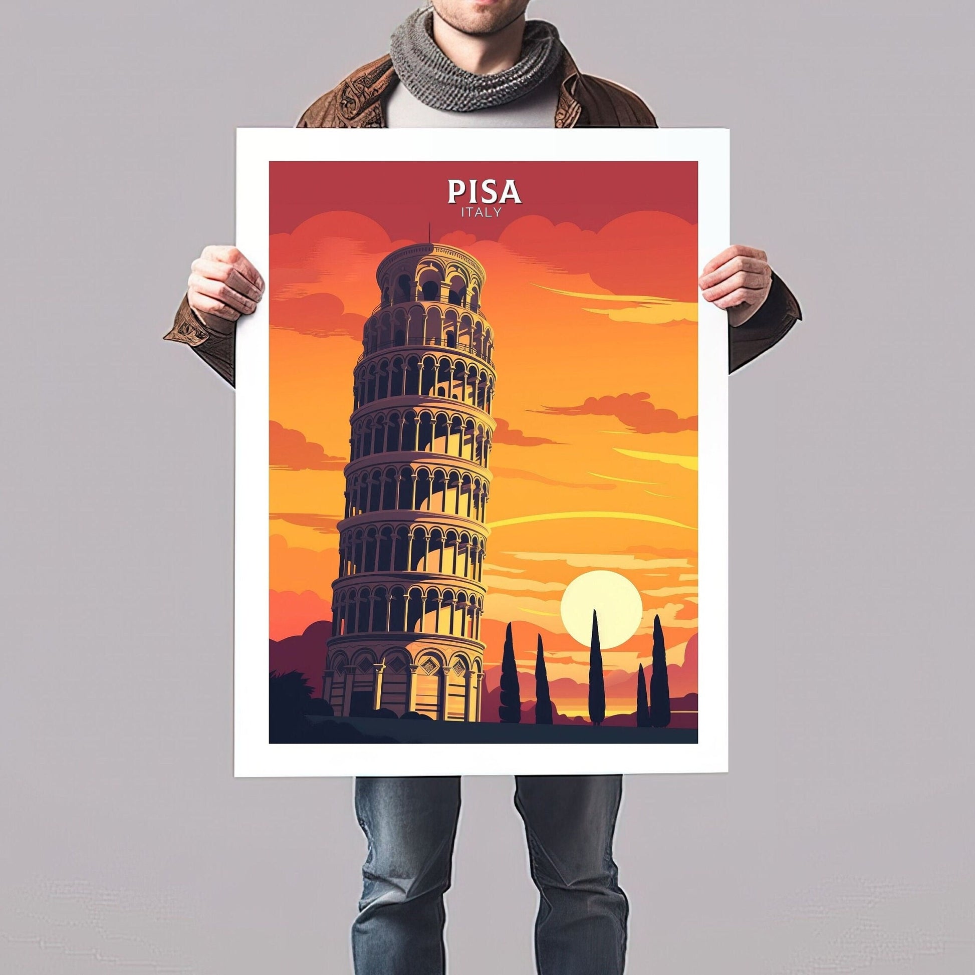 Pisa Poster | Pisa Tower Print | Leaning Tower of Pisa | Pisa Illustration | Pisa Italy | Tower Poster | Pisa Wall Art | Home Décor | ID 079