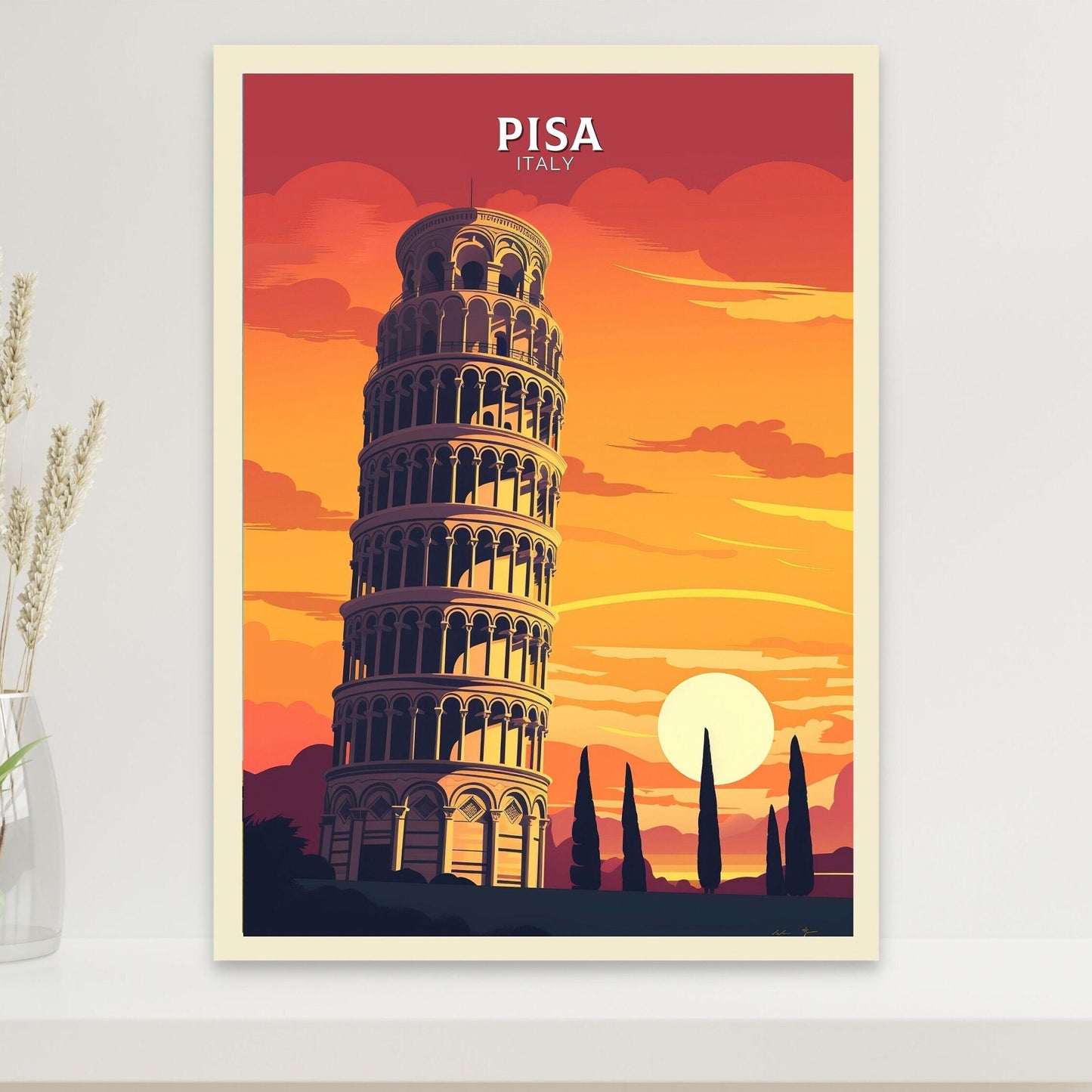 Pisa Poster | Pisa Tower Print | Leaning Tower of Pisa | Pisa Illustration | Pisa Italy | Tower Poster | Pisa Wall Art | Home Décor | ID 079