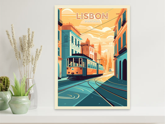Lisbon Portugal Travel Print | Lisbon Illustration | Lisbon Wall Art | Portugal Print | Lisbon Tram Print| Lisbon Print Painting | ID 024