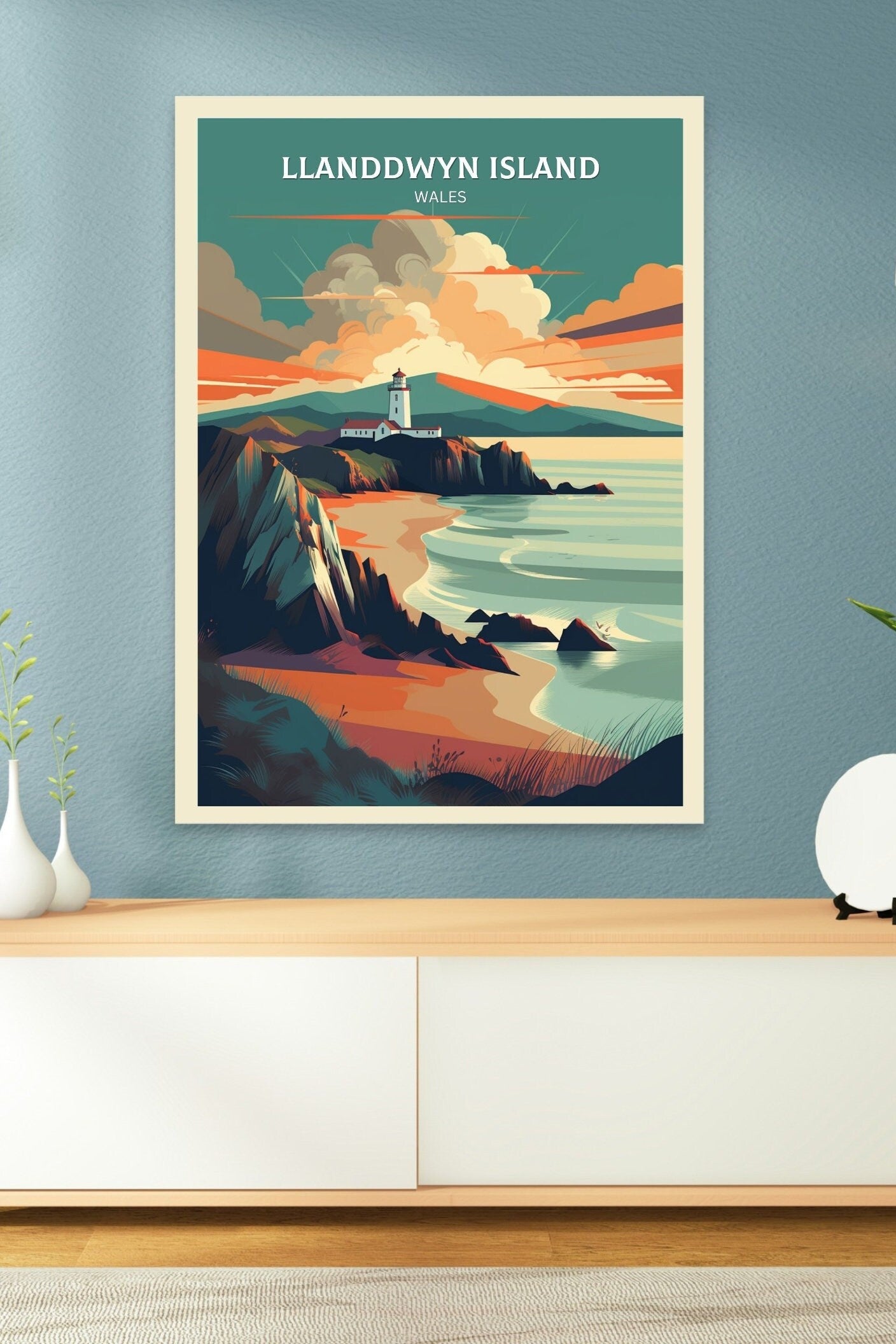 Llanddwyn Island Travel Print | Llanddwyn Island Illustration | Llanddwyn Wall Art | Llanddwyn Print | Wales Print | Wales Poster | ID 034