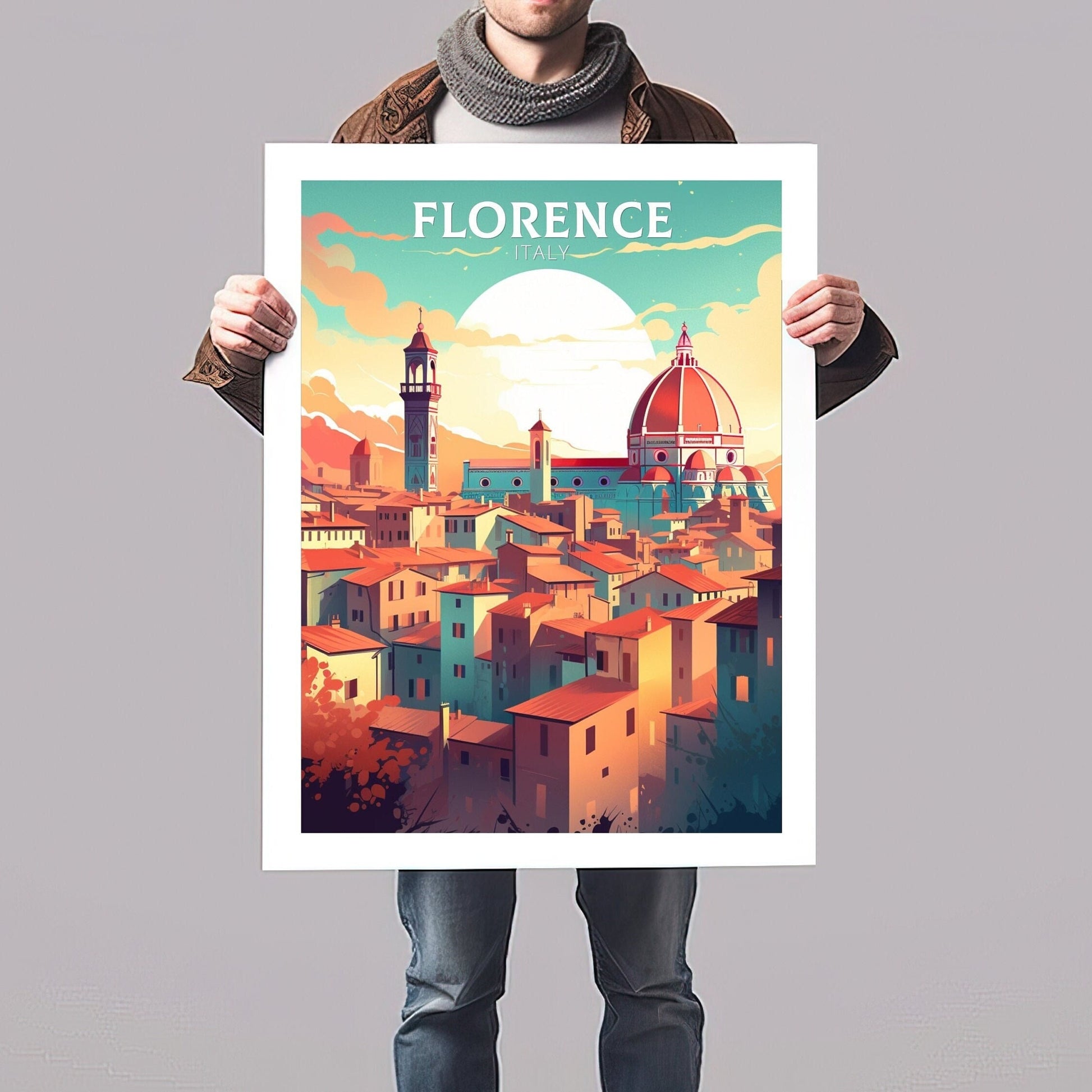 Florence Italy Poster | Florence Città d'Arte | Italia Travel Poster | Florence Illustration | Minimalist Cityscape | Tuscany Print | ID 003