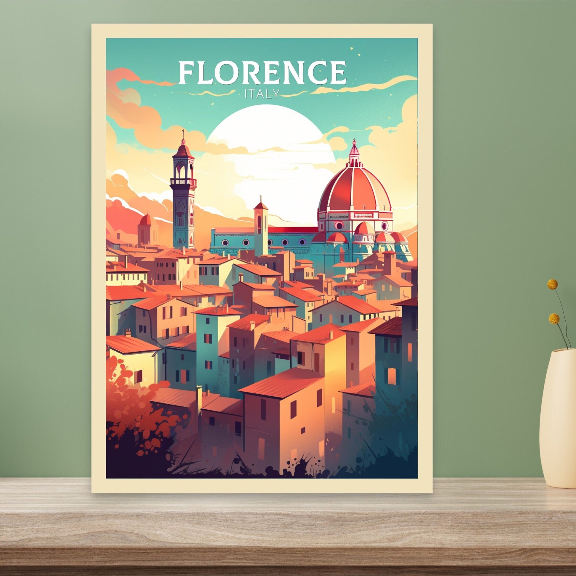 Florence Italy Poster | Florence Città d'Arte | Italia Travel Poster | Florence Illustration | Minimalist Cityscape | Tuscany Print | ID 003