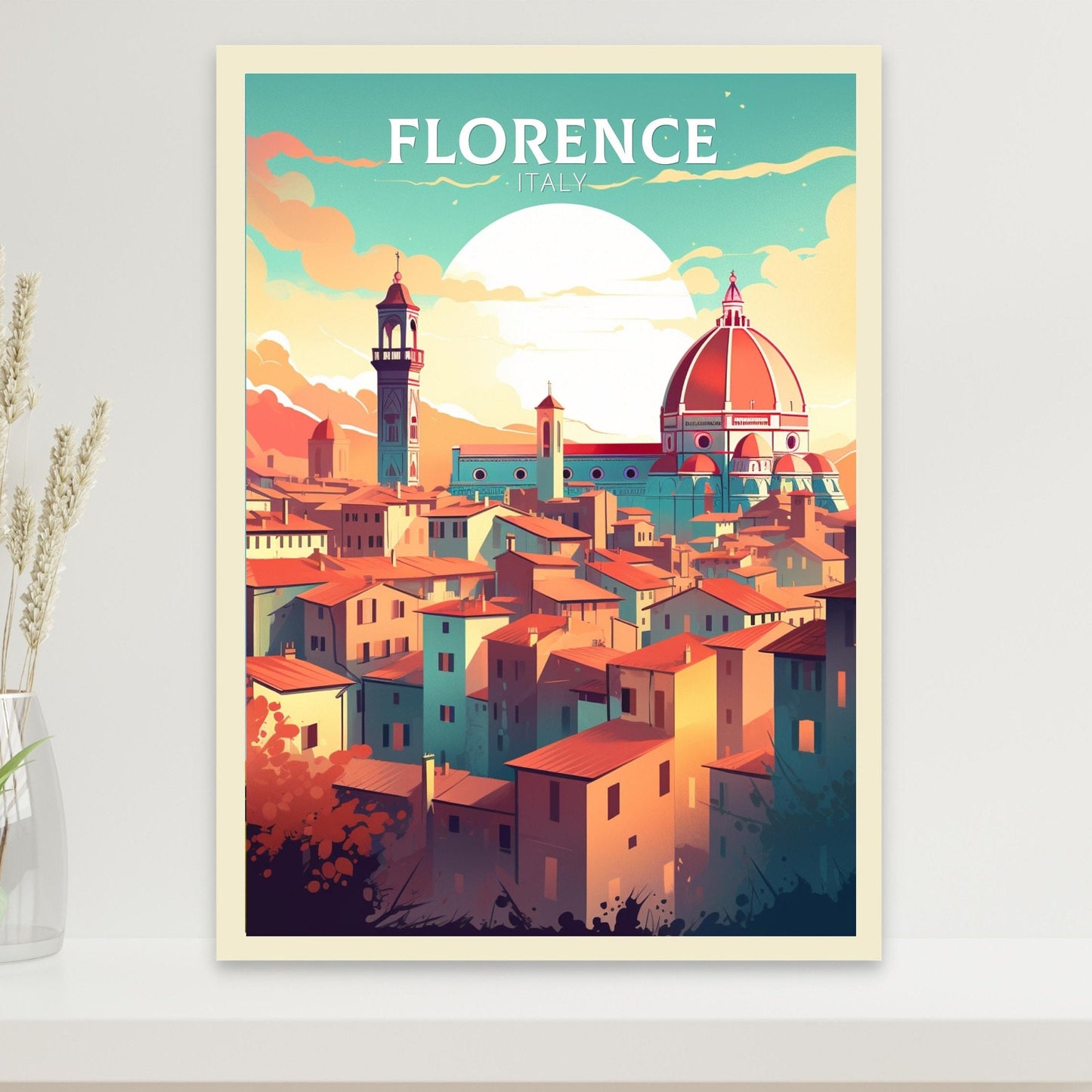 Florence Italy Poster | Florence Città d'Arte | Italia Travel Poster | Florence Illustration | Minimalist Cityscape | Tuscany Print | ID 003