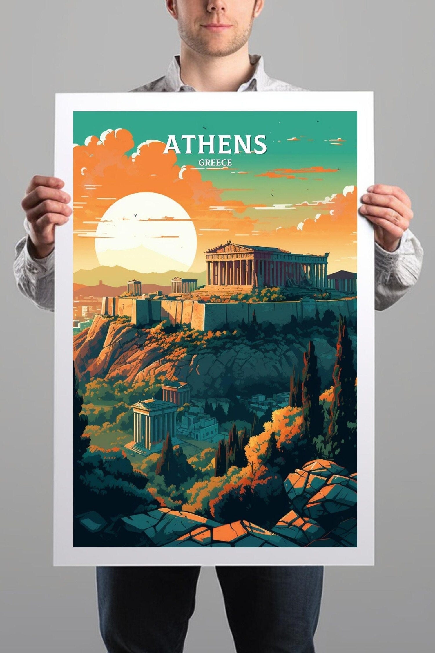 Athens Travel Print | Athens Illustration | Acropolis | Athens Print | Greece Print | Greece Home Decor | Parthenon Poster | ID 055