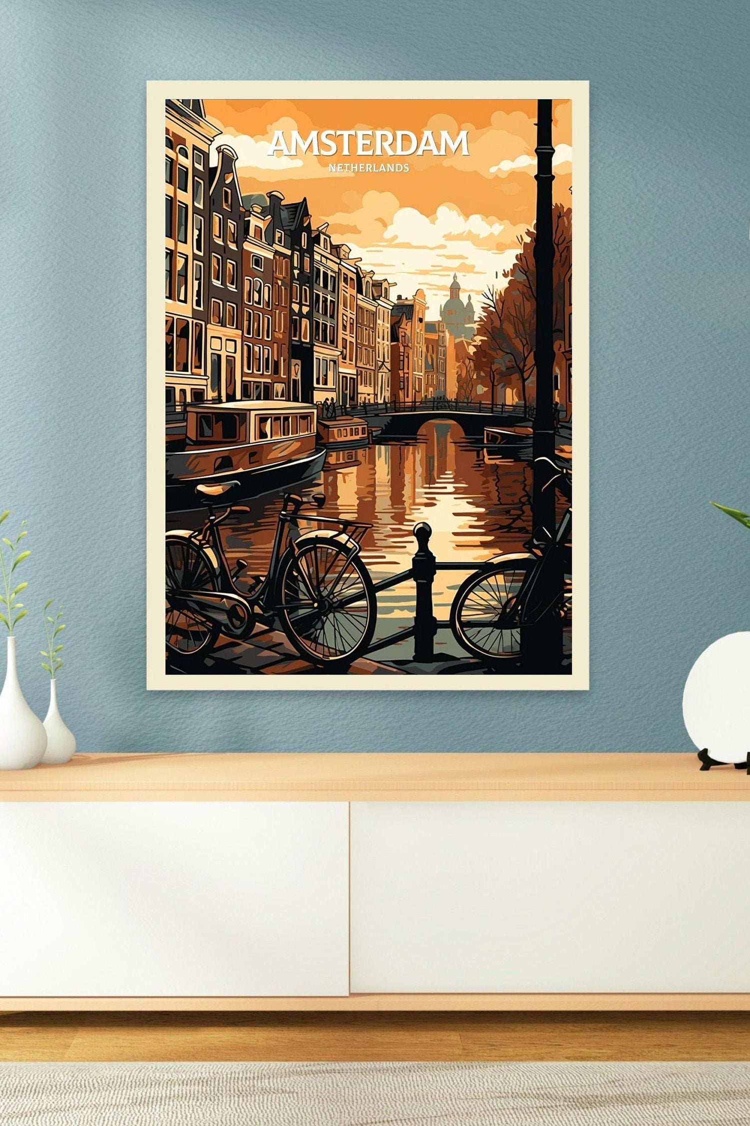 Amsterdam Travel Print | Amsterdam Illustration | Amsterdam Wall Art | Netherlands Print | Amsterdam Home Decor | Amsterdam Poster | ID 059