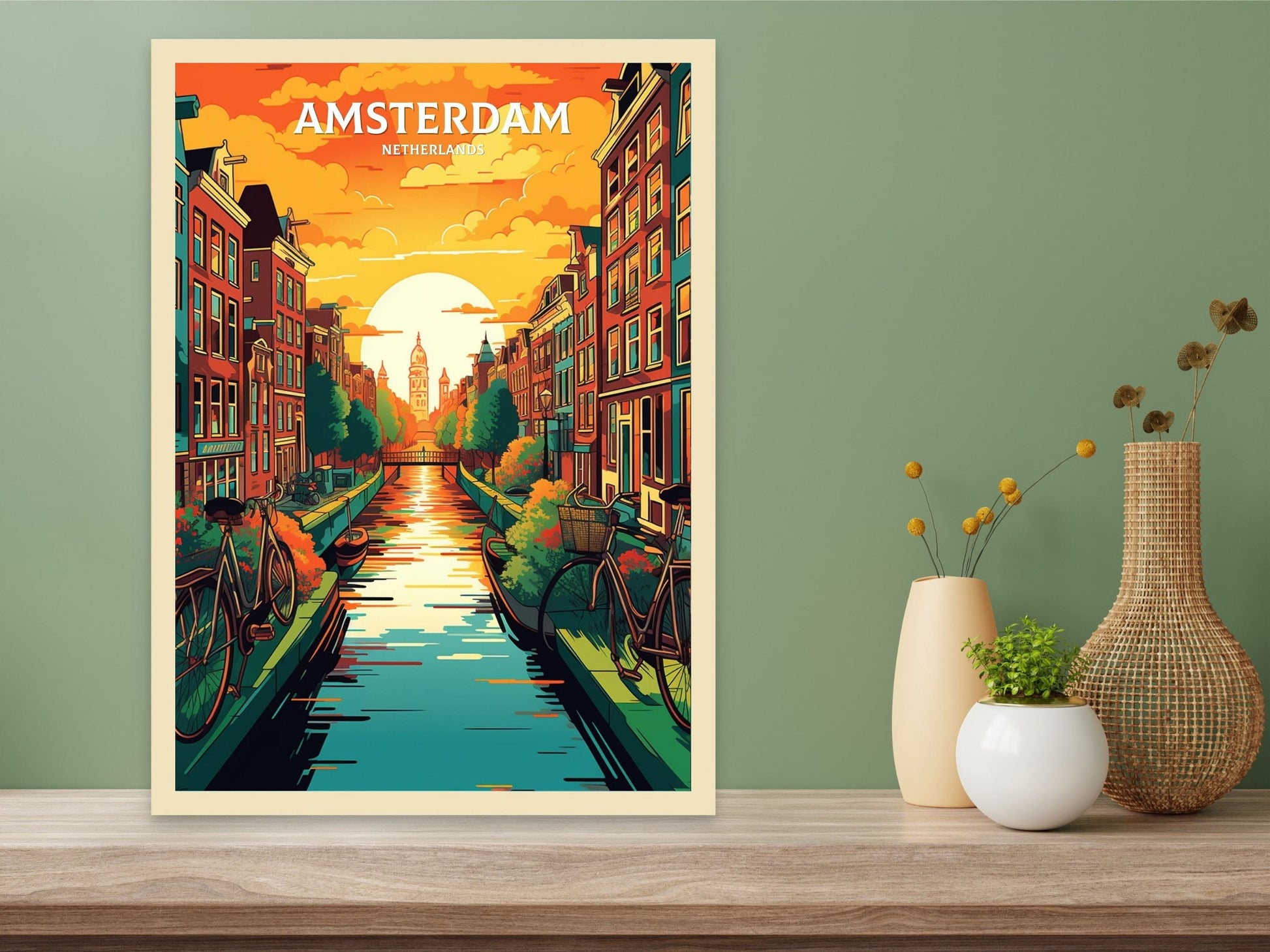 Amsterdam Travel Print | Amsterdam Illustration | Amsterdam Wall Art | Netherlands Print | Amsterdam Home Decor | Amsterdam Poster | ID 060